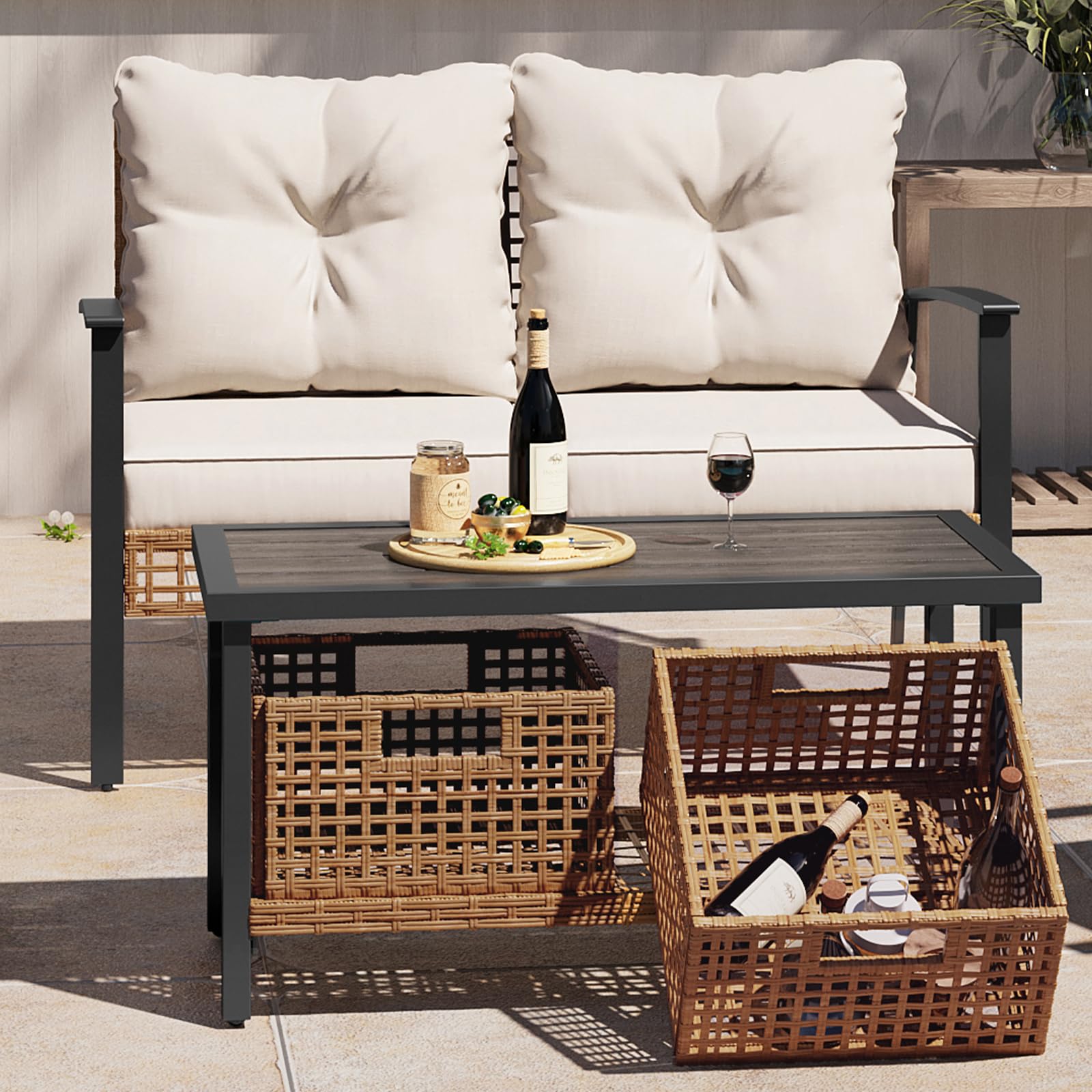 LAUSAINT HOME Outdoor Rattan Bistro Set, 1 Loveseat and 1 Coffee Table