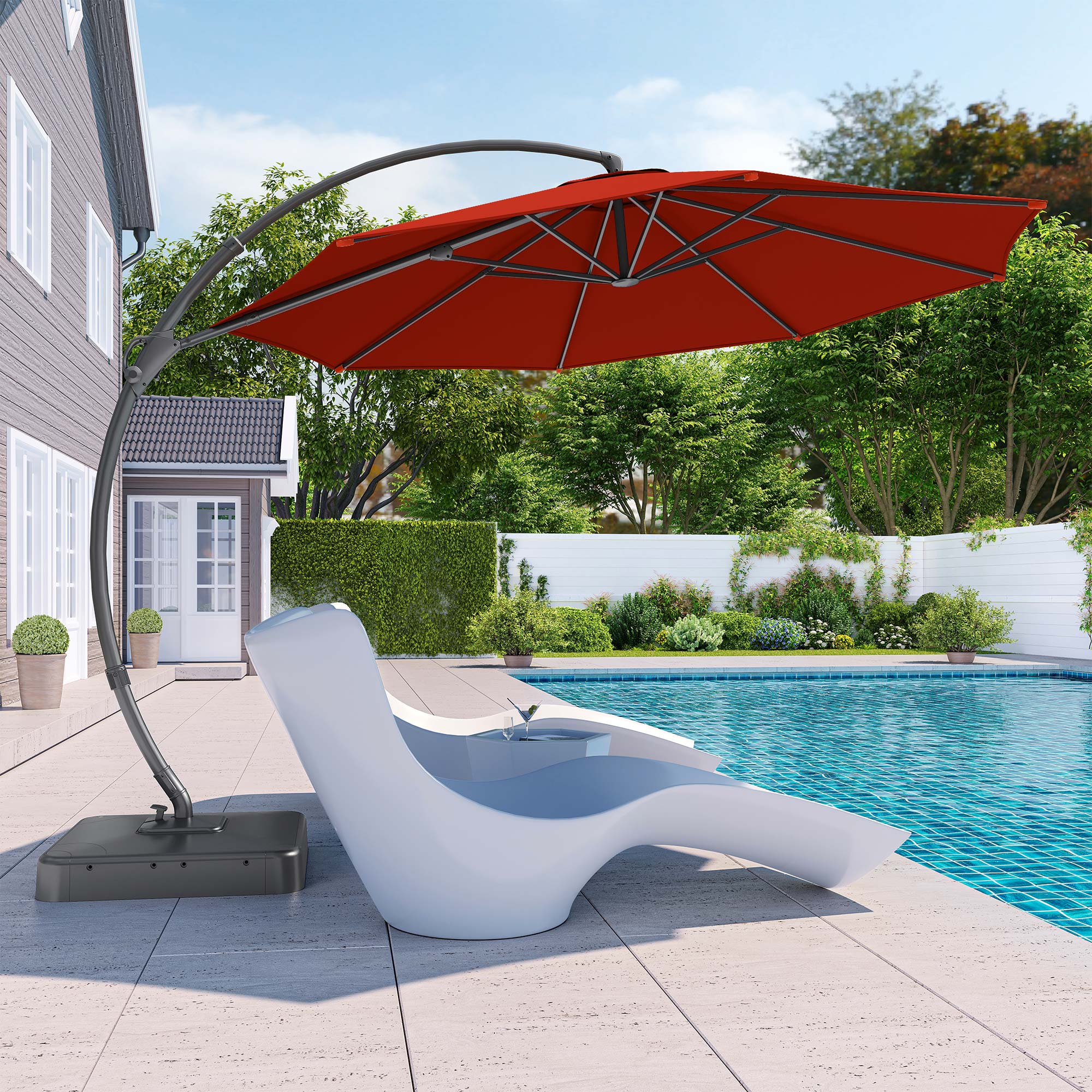 LAUSAINT HOME 12Ft Outdoor Patio Umbrella with Base included, Heavy Duty Offset Hanging Umbrella with 360° Rotation