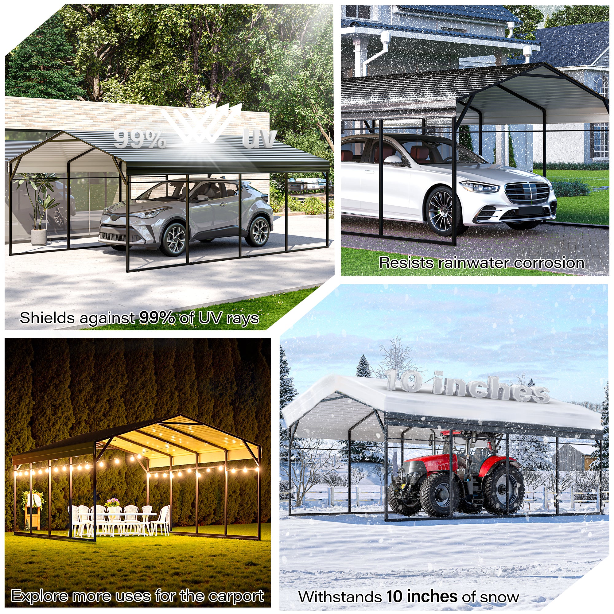 LAUSAINT HOME 12x20 FT Metal Carport Enhanced Base Heavy Duty Garage Car Shelter