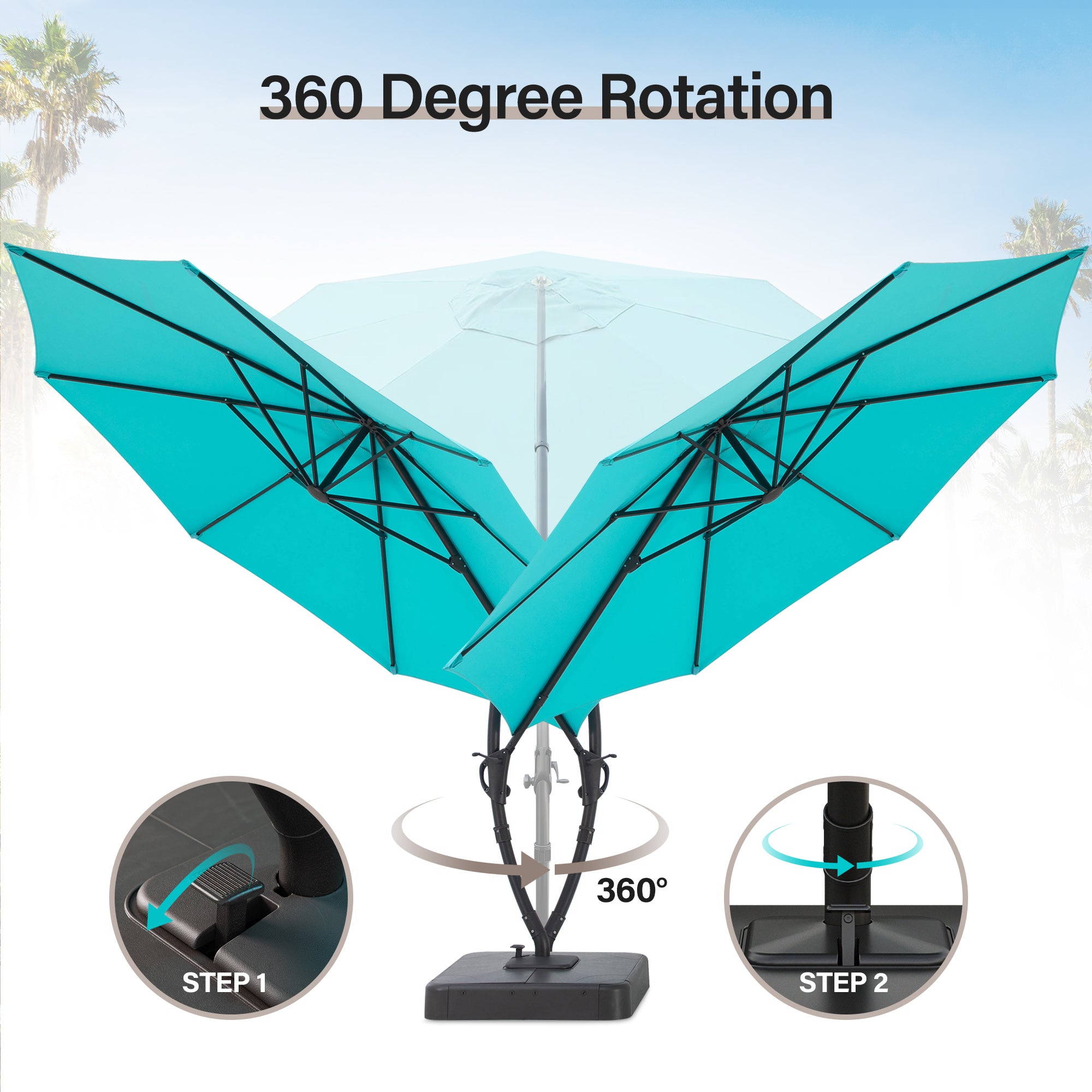 LAUSAINT HOME 12Ft Outdoor Patio Umbrella with Base included, Heavy Duty Offset Hanging Umbrella with 360° Rotation