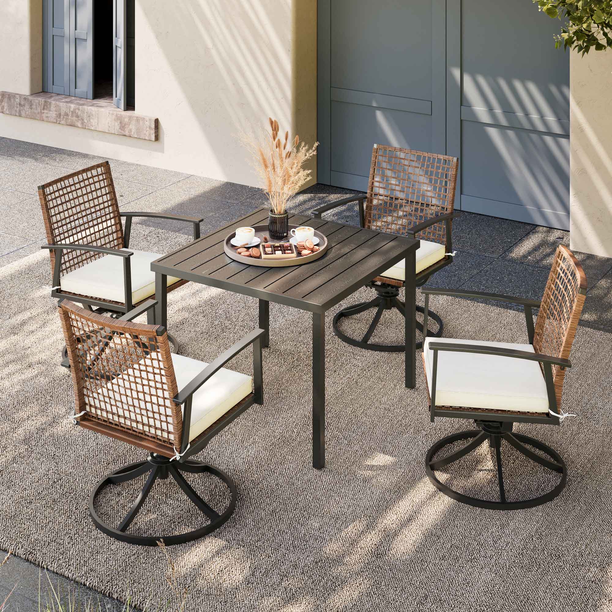 LAUSAINT HOME Outdoor Dining Set with Swivel Chairs