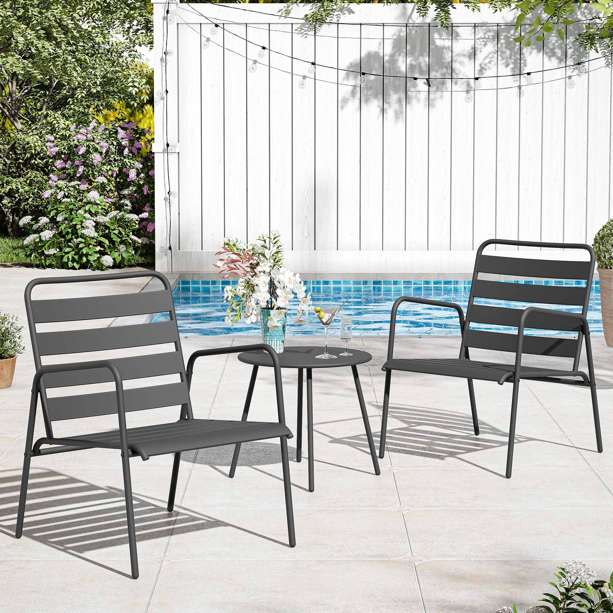 LAUSAINT HOME 3 Piece Patio Bistro Rattan Chair & Table Set