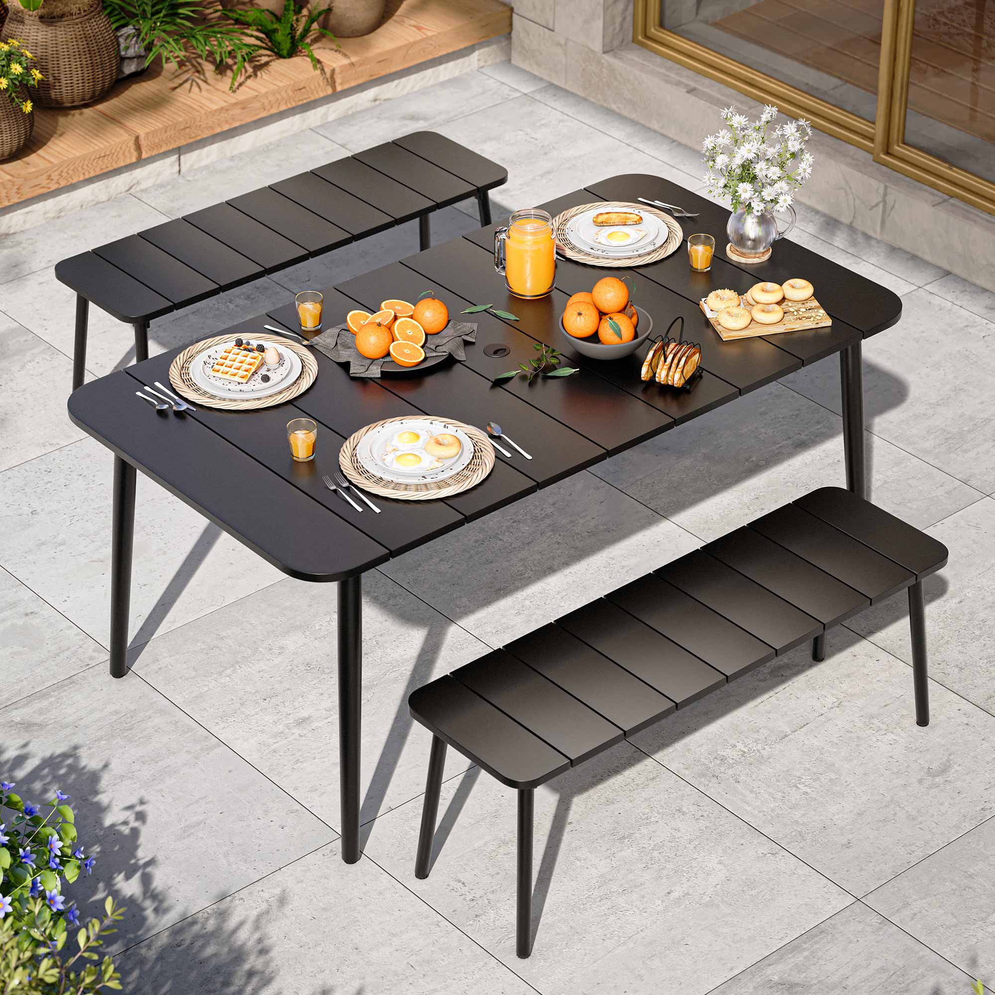 LAUSAINT HOME Outdoor Patio Dining Set with Chairs and Benches