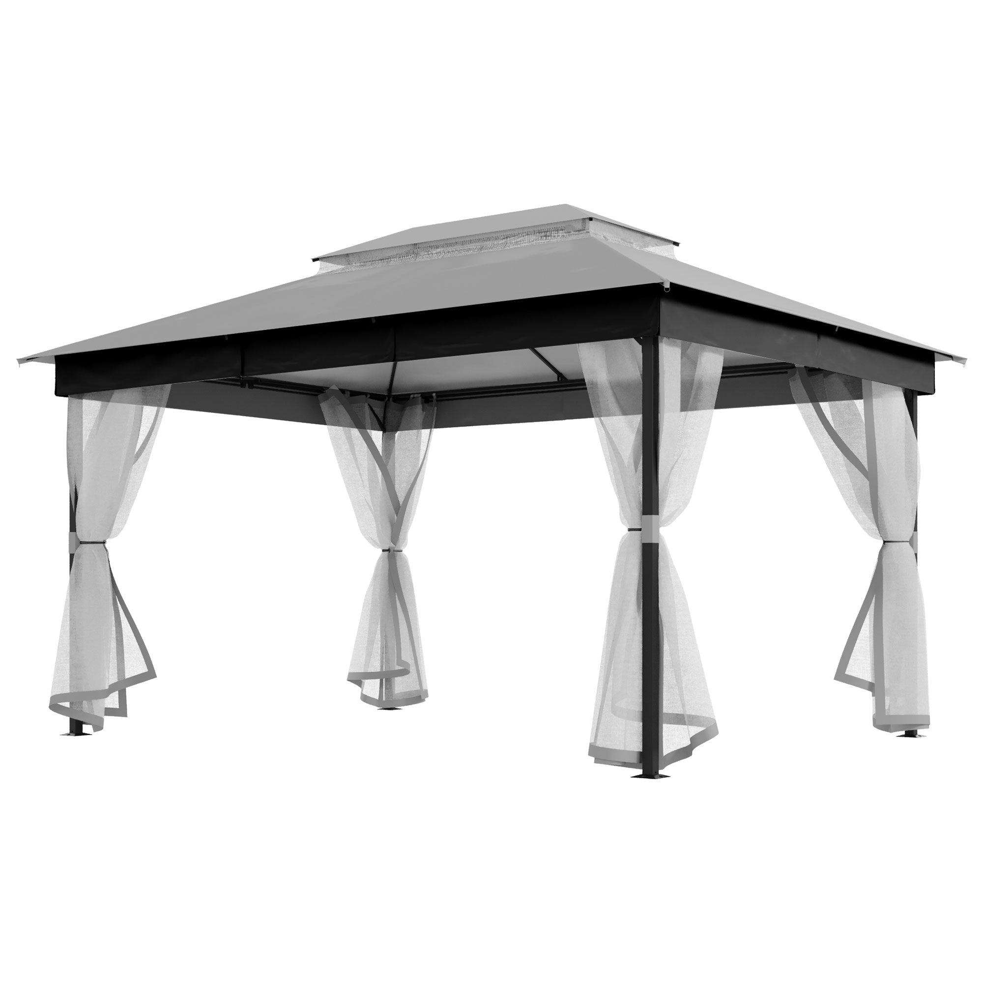LAUSAINT HOME Patio Gazebo with Mosquito Mesh, Outdoor Gazebo Ventilated Double-Roof Design