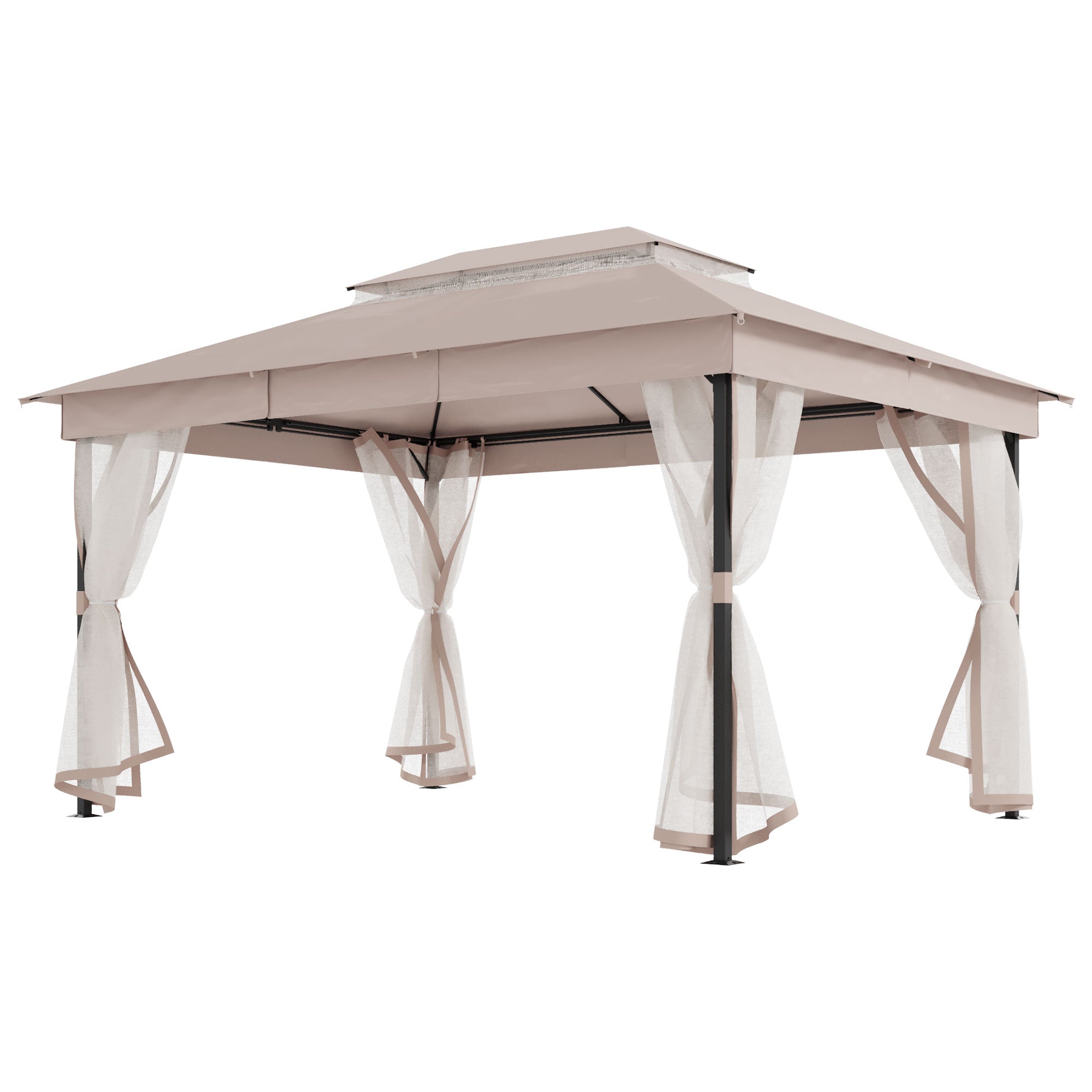 LAUSAINT HOME Patio Gazebo with Mosquito Mesh, Outdoor Gazebo Ventilated Double-Roof Design