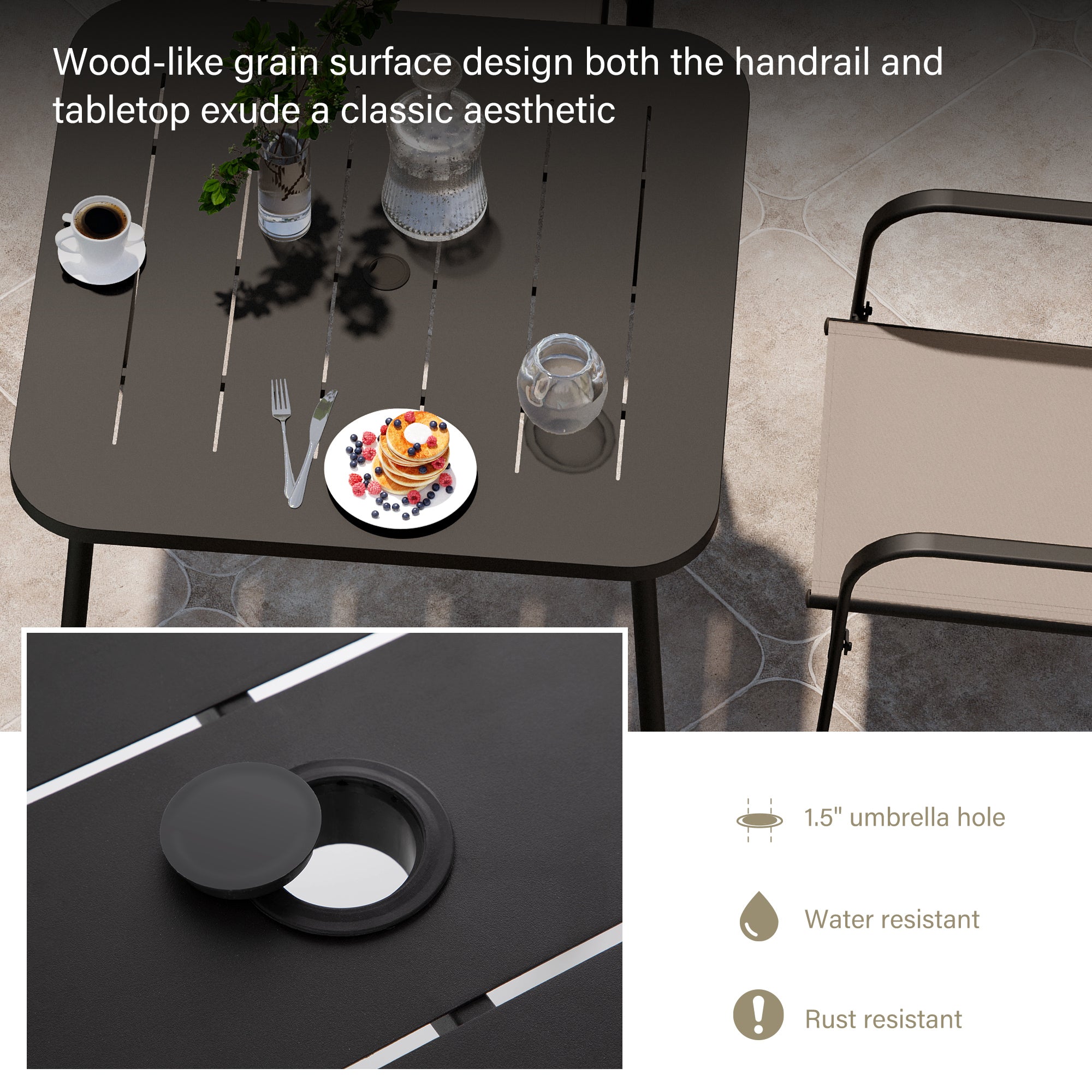 LAUSAINT HOME 5 Pieces Patio Dining Set Patio Table and Chairs with Umbrella Hole for Backyard Garden