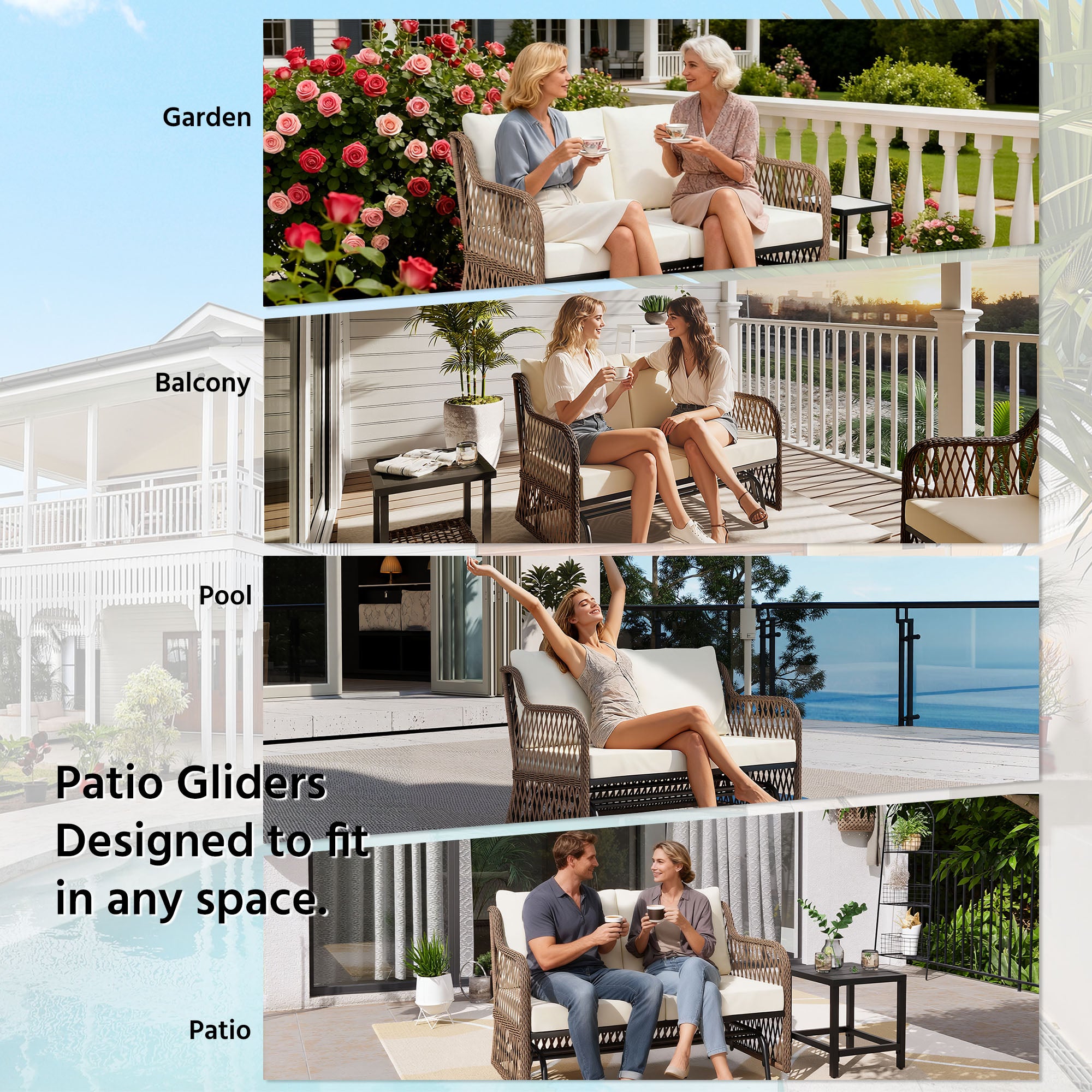 LAUSAINT HOME 2 Person Outdoor Ratten Patio Swing Glider with Cushion