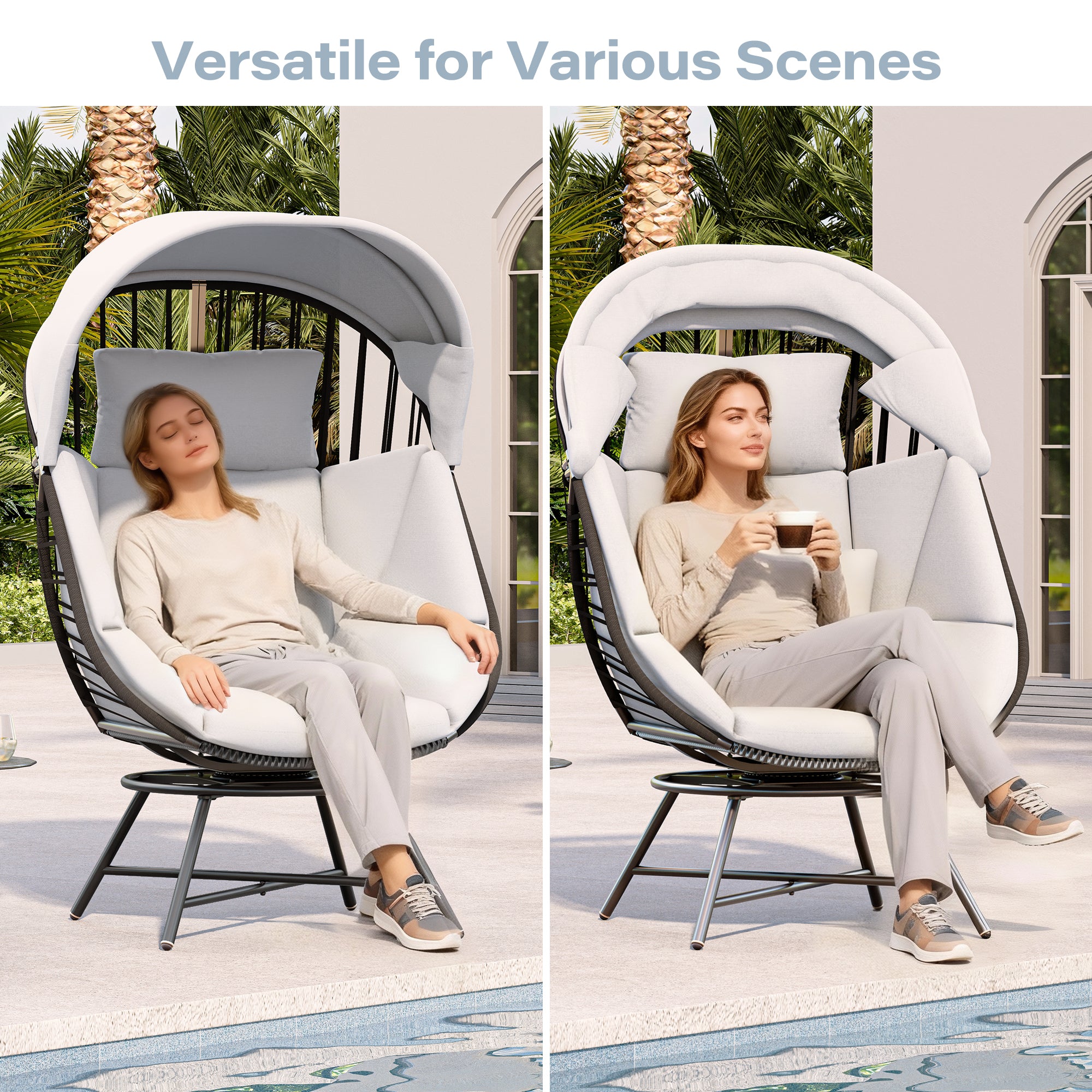 LAUSAINT HOME Oversized 360° Swivel Rattan Egg Chair with Cushion