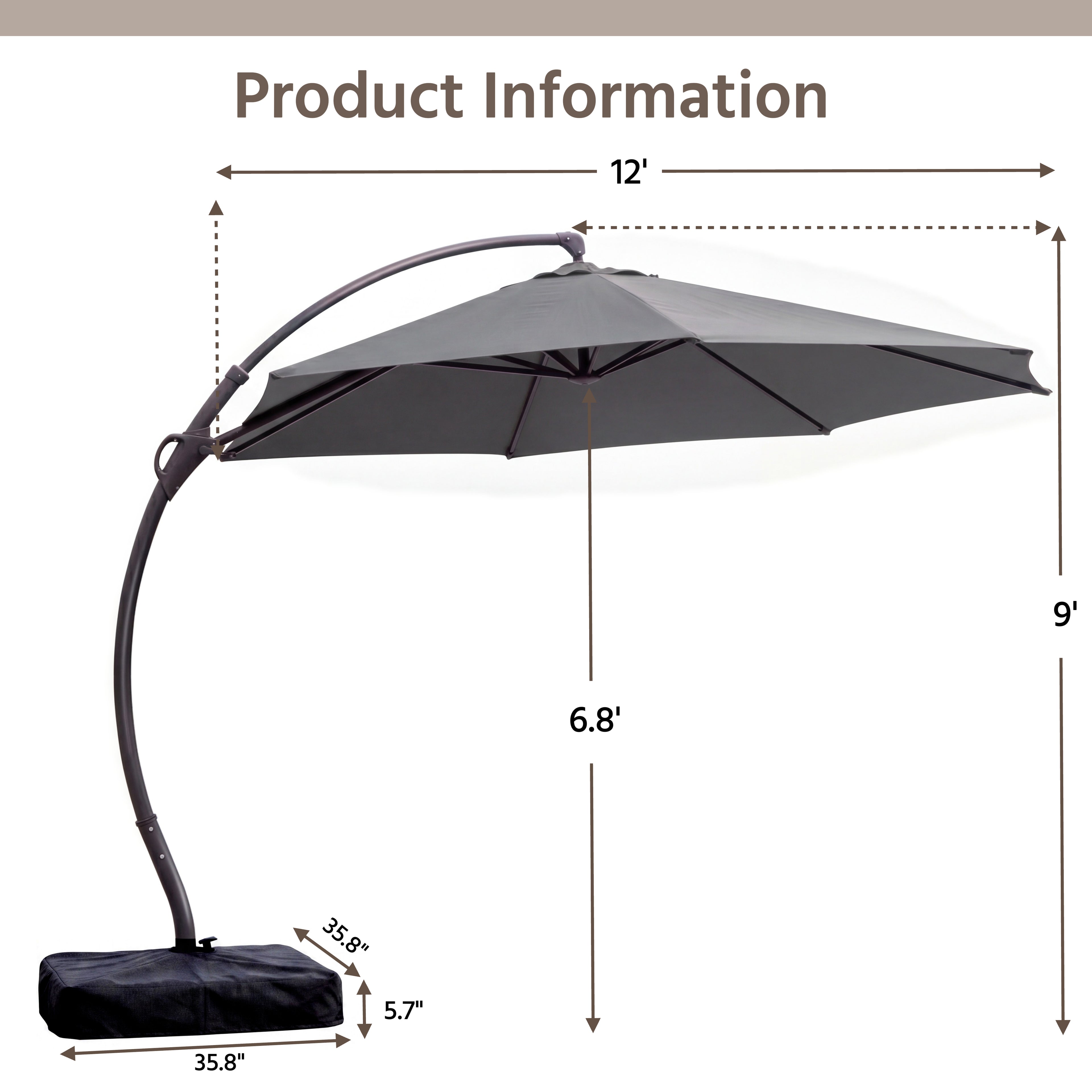 LAUSAINT HOME 12FT Deluxe Cantilever Umbrella Patio Cantilever Umbrella with Base Included Heavy Duty Outdoor Umbrellas Garden, Backyard