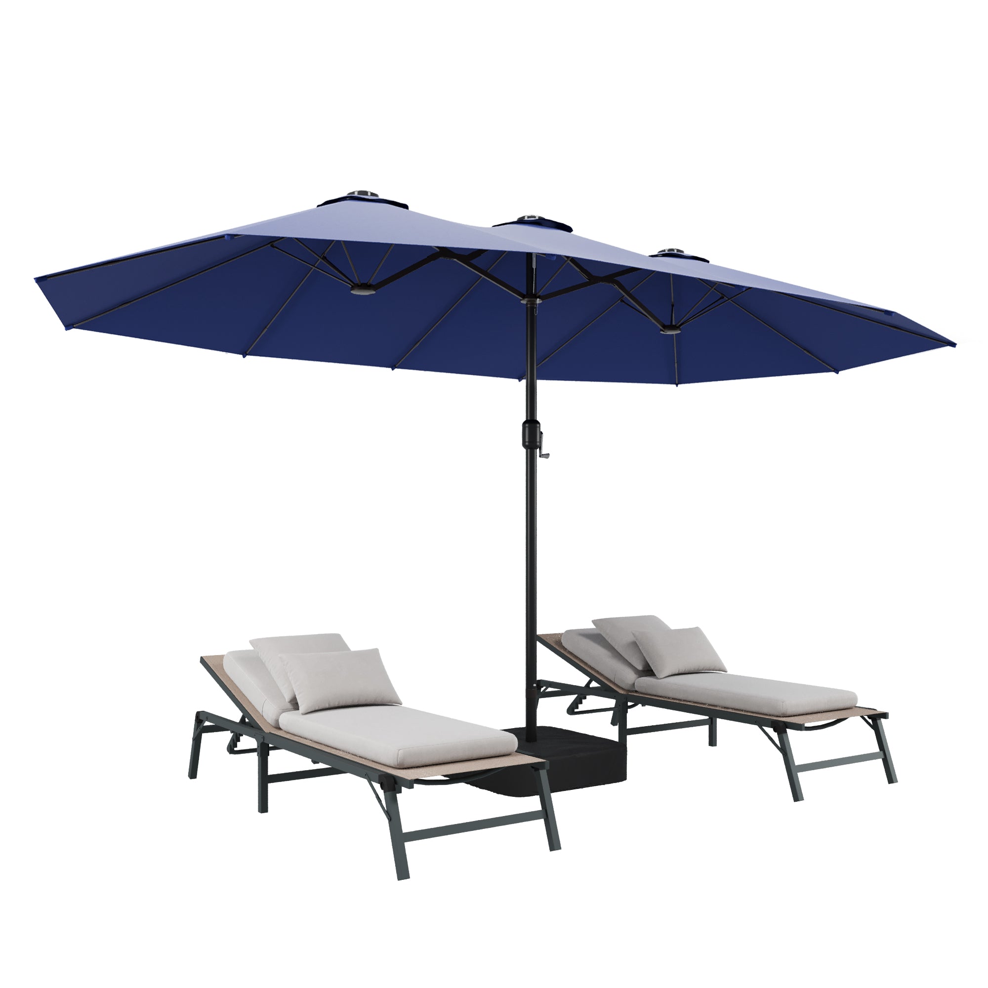 LAUSAINT HOME Large Double-Sided Rectangle Patio Umbrella with LED Light and Base, 13FT/15FT