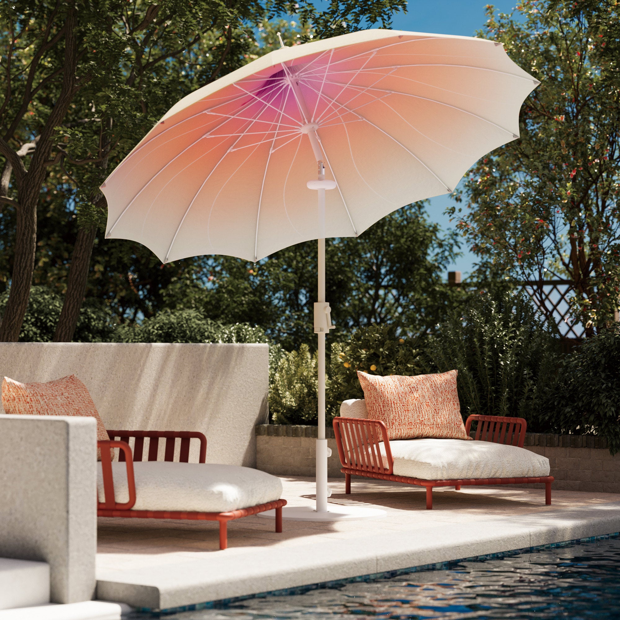 LAUSAINT HOME 9Ft Pergoda Patio Umbrella, Petal Design Canopy, 360° Rotation, Push-Button Tilt Pagoda Umbrella for Deck, Poolside Garden
