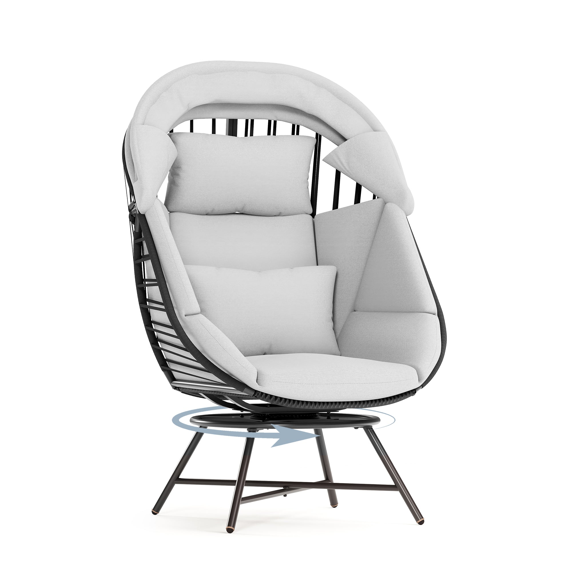 LAUSAINT HOME Oversized 360° Swivel Rattan Egg Chair with Cushion