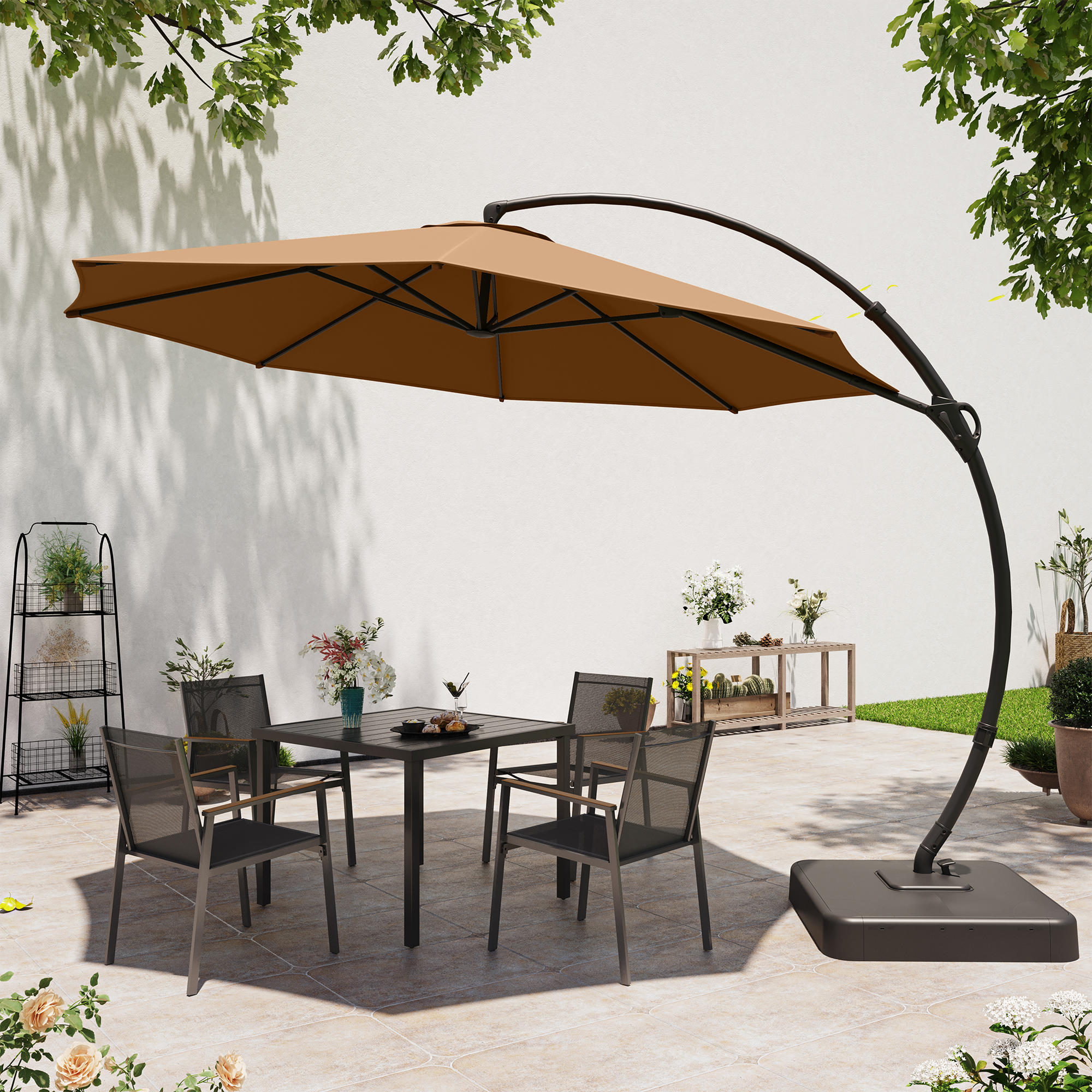 LAUSAINT HOME 12Ft Outdoor Patio Umbrella with Base included, Heavy Duty Offset Hanging Umbrella with 360° Rotation