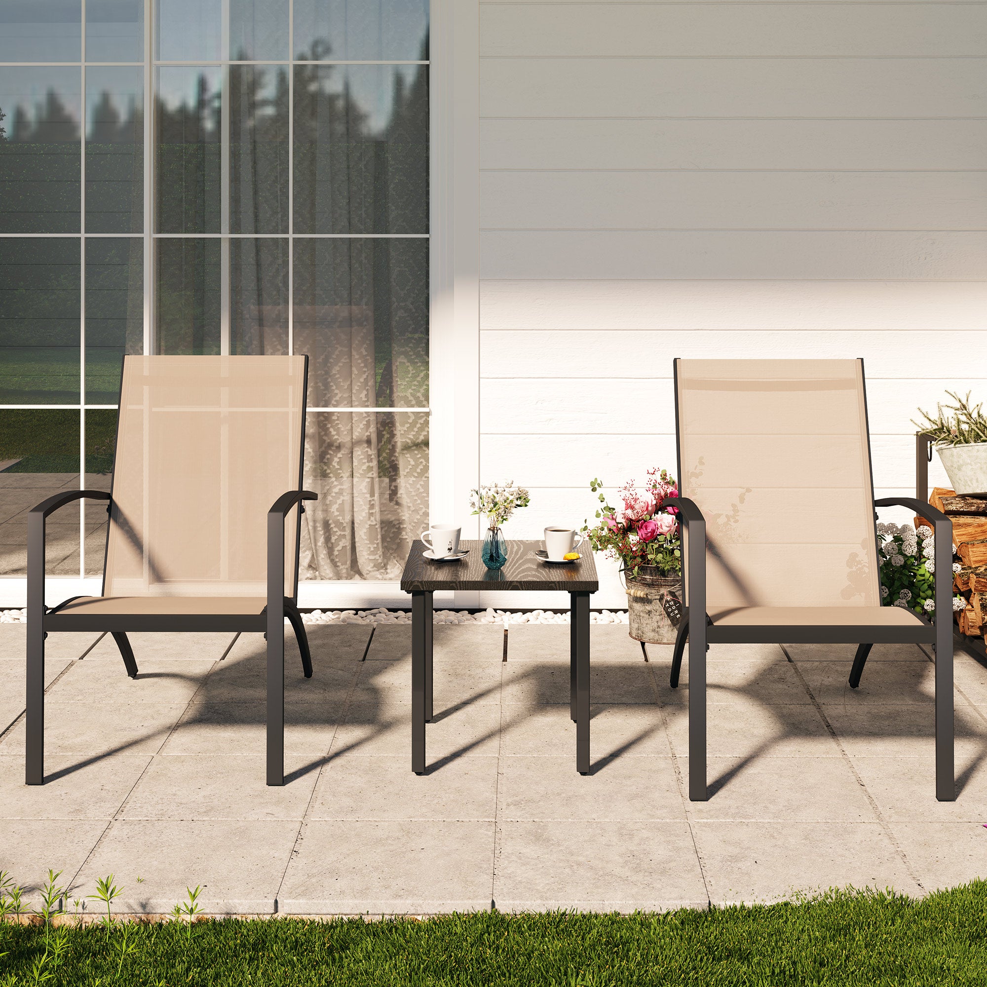 LAUSAINT HOME 3-Piece Outdoor Textilene Fabric Bistro Set with Patio Table and Chairs