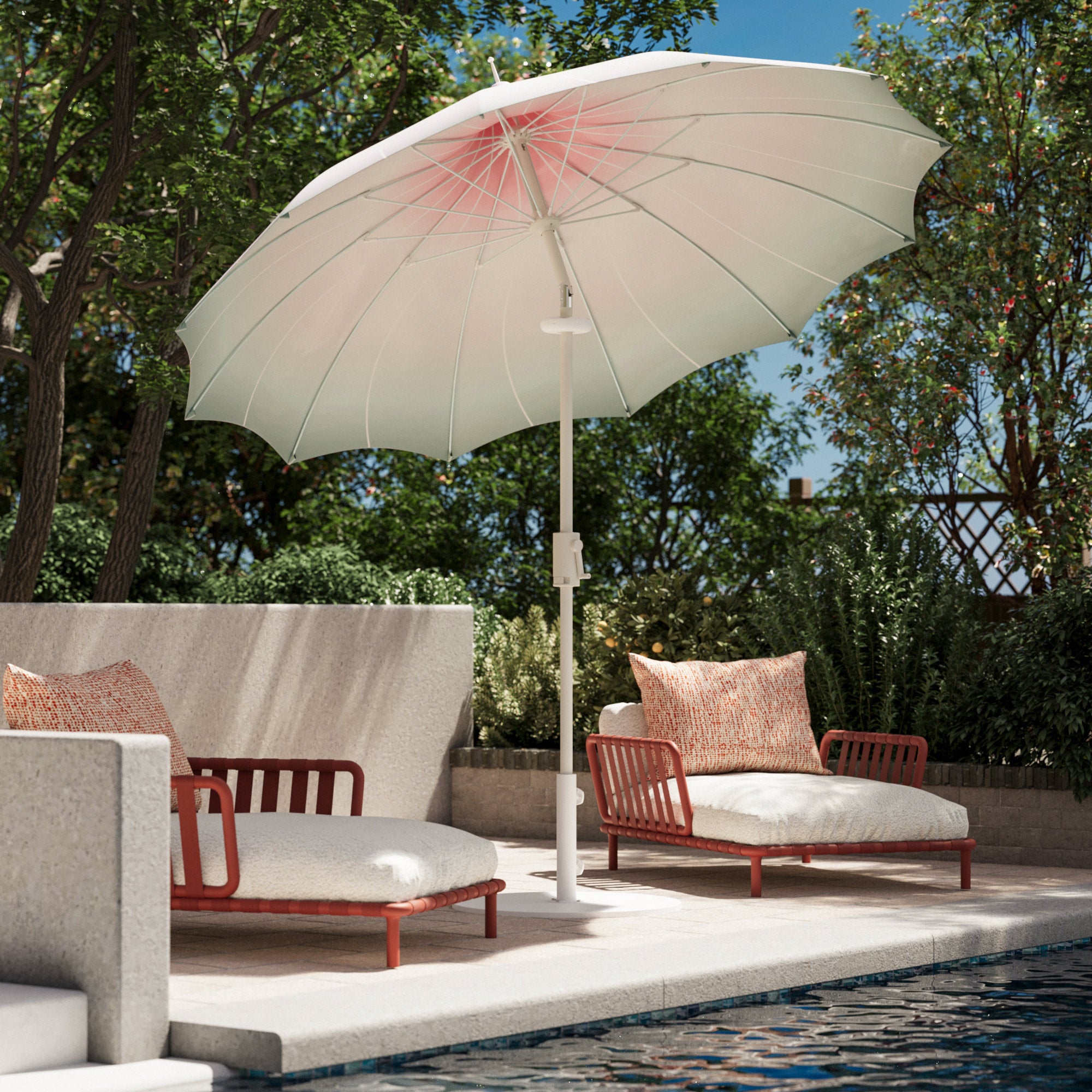 LAUSAINT HOME 9Ft Pergoda Patio Umbrella, Petal Design Canopy, 360° Rotation, Push-Button Tilt Pagoda Umbrella for Deck, Poolside Garden