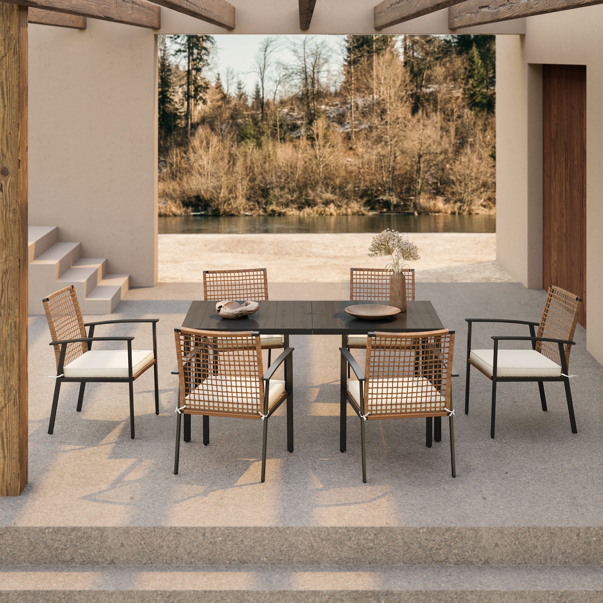 LAUSAINT HOME 6 - Person Rectangular Outdoor Dining Set
