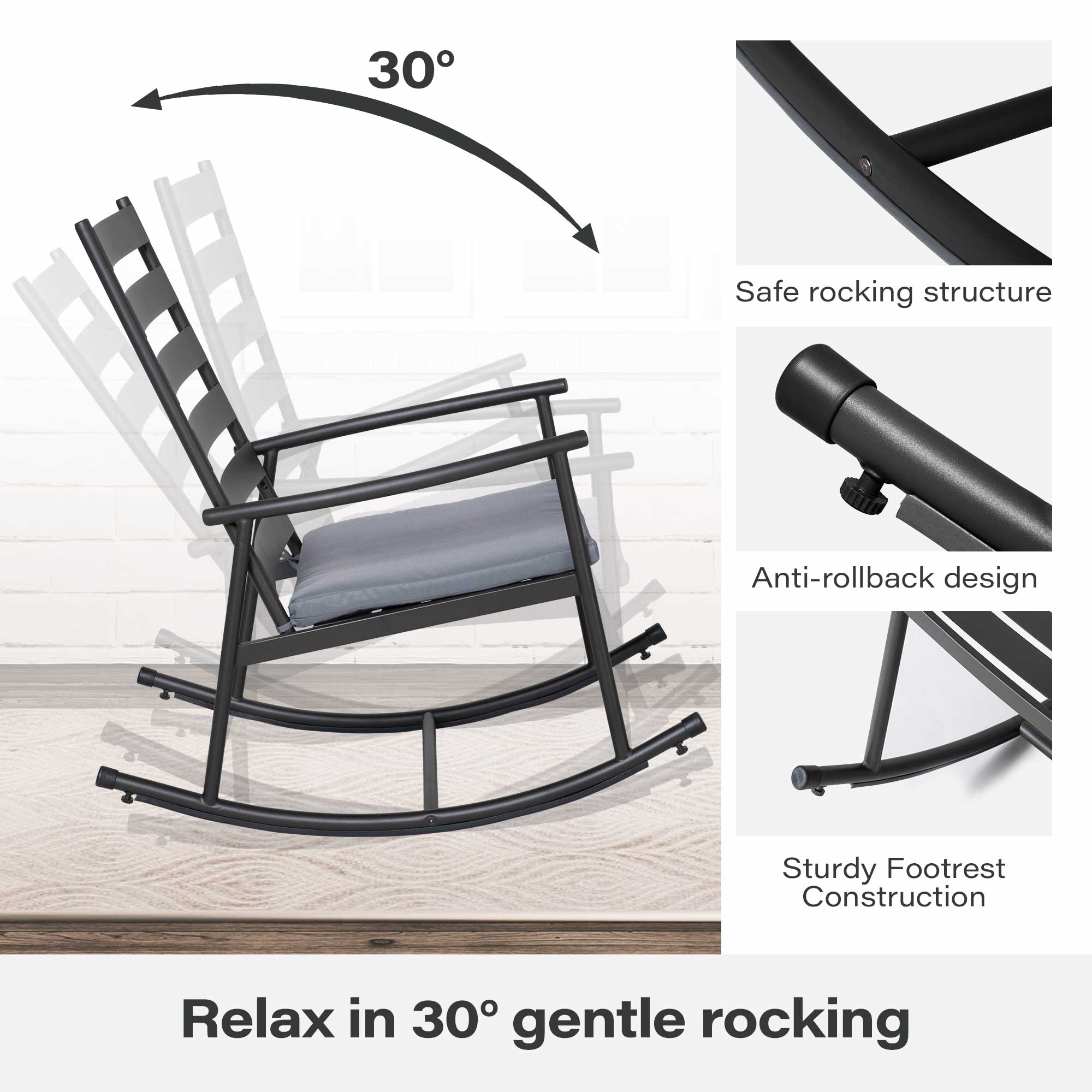 LAUSAINT HOME 3-Piece Outdoor Rocking Bistro Set with Cushions