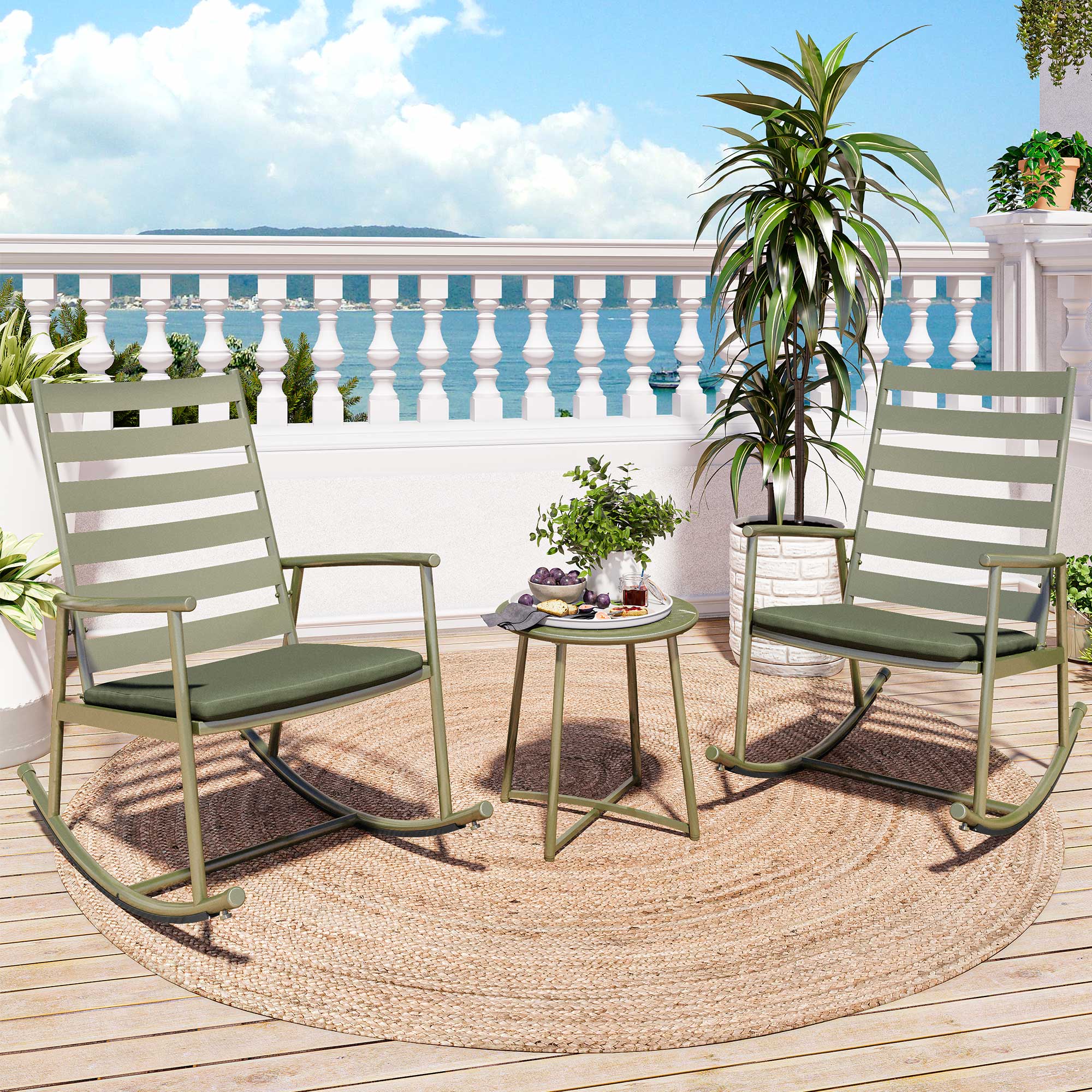 LAUSAINT HOME 3-Piece Outdoor Rocking Bistro Set with Cushions