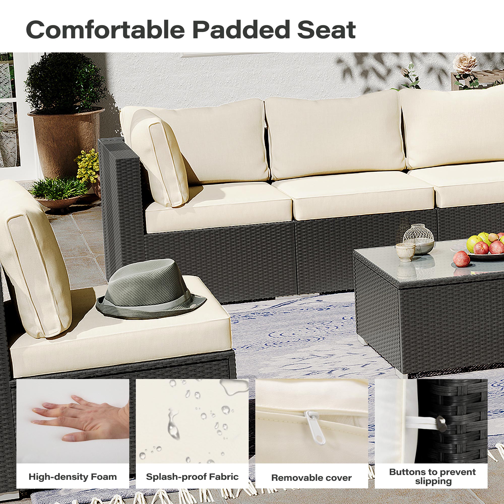 LAUSAINT HOME 7-Piece Wicker Conversation Set with Beige Cushions