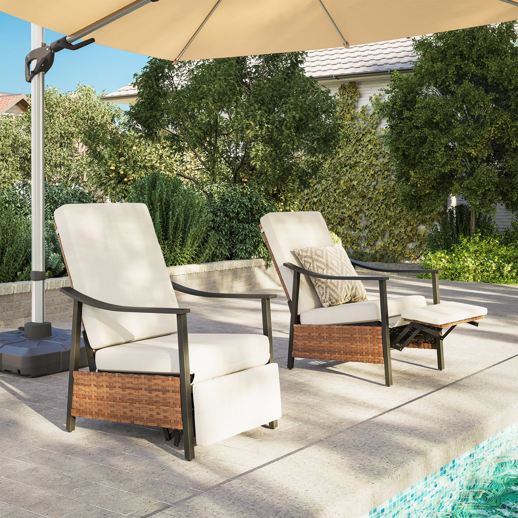 LAUSAINT HOME Outdoor Recliner Chair with Adjustable Back and Footrest