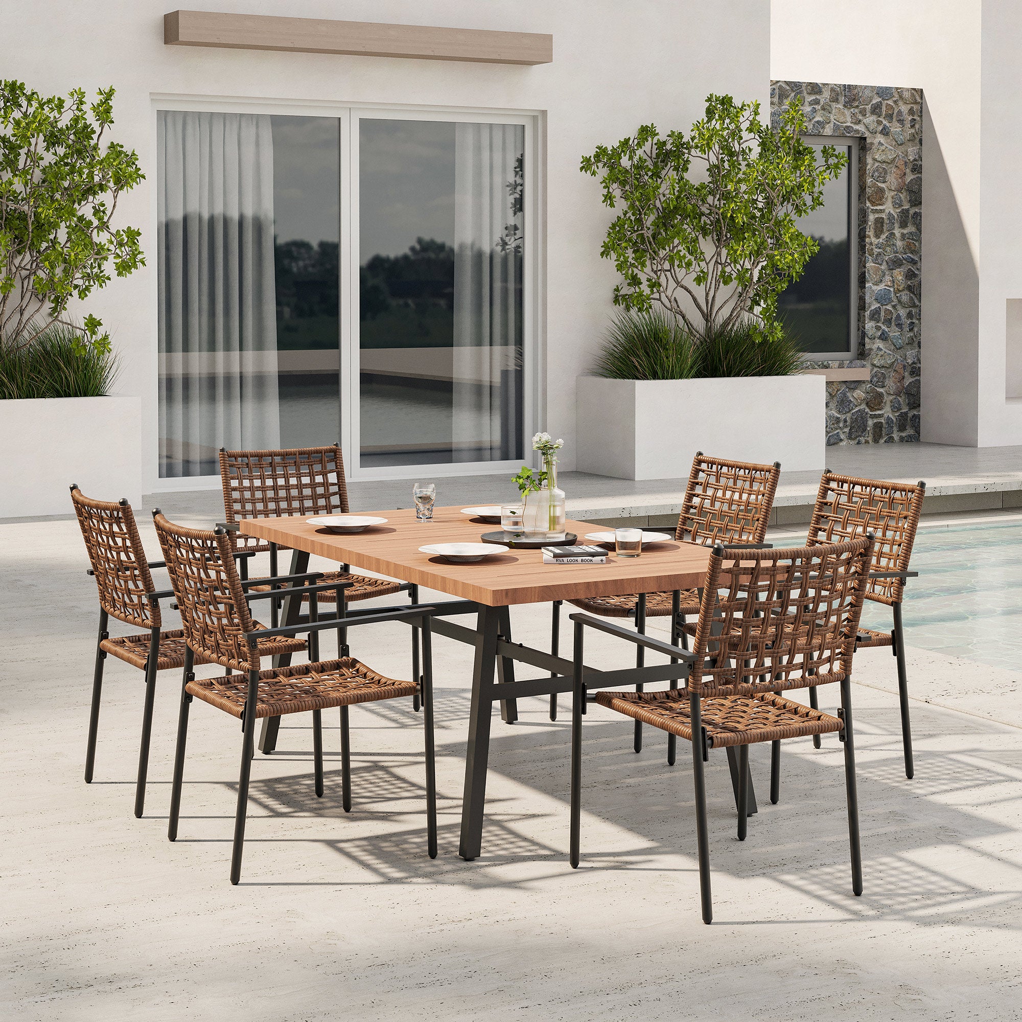 LAUSAINT HOME 7 Pieces Outdoor Rattan Patio Dining Set