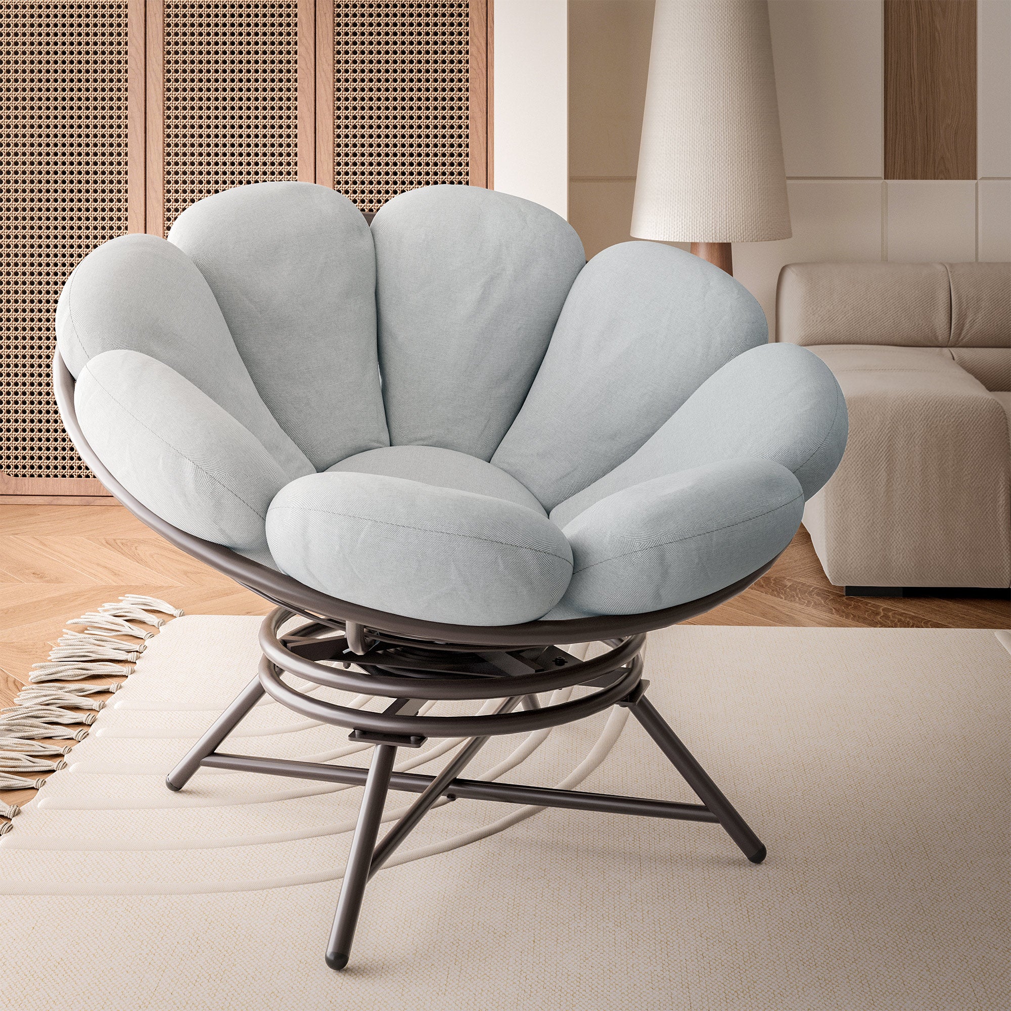 LAUSAINT HOME 40" Wicker Papasan Chair with 360° Swivel Base