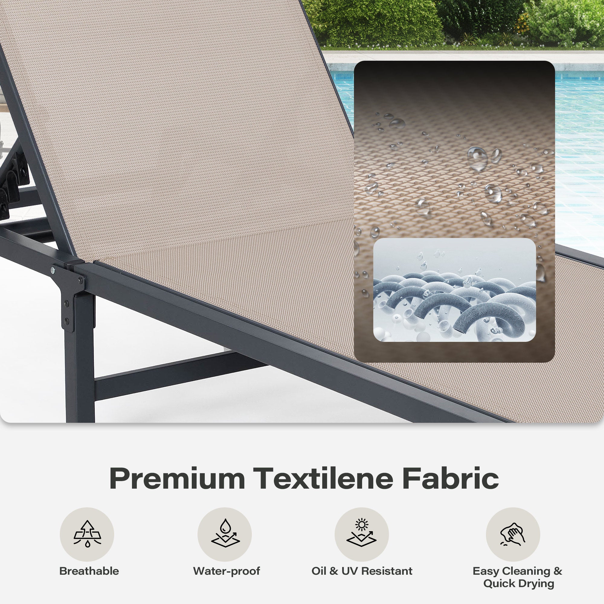 2 Pieces Outdoor Chaise Lounge Chair Set with 5-Position Adjustable Backrest
