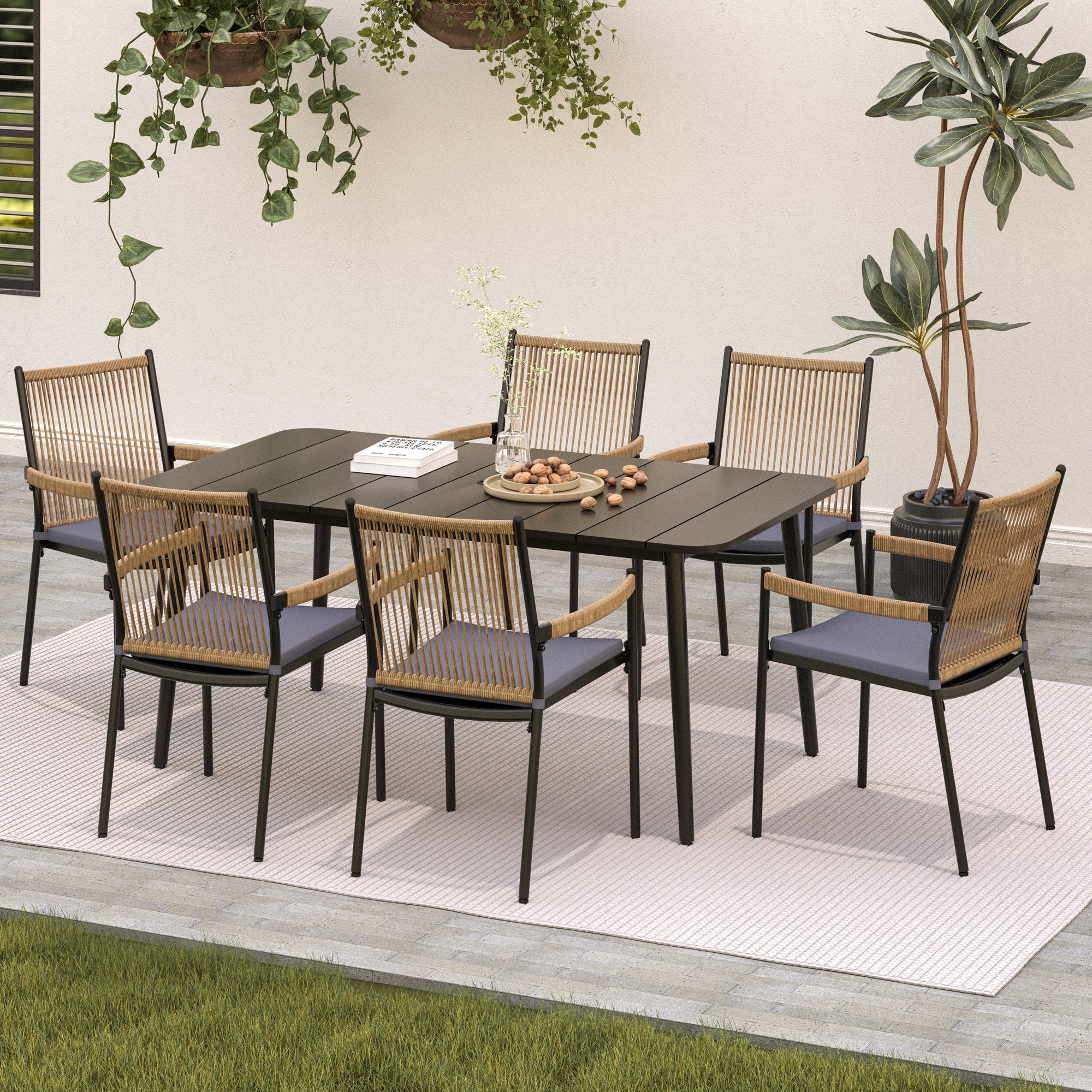 LAUSAINT HOME Outdoor Patio Dining Set with Chairs and Benches