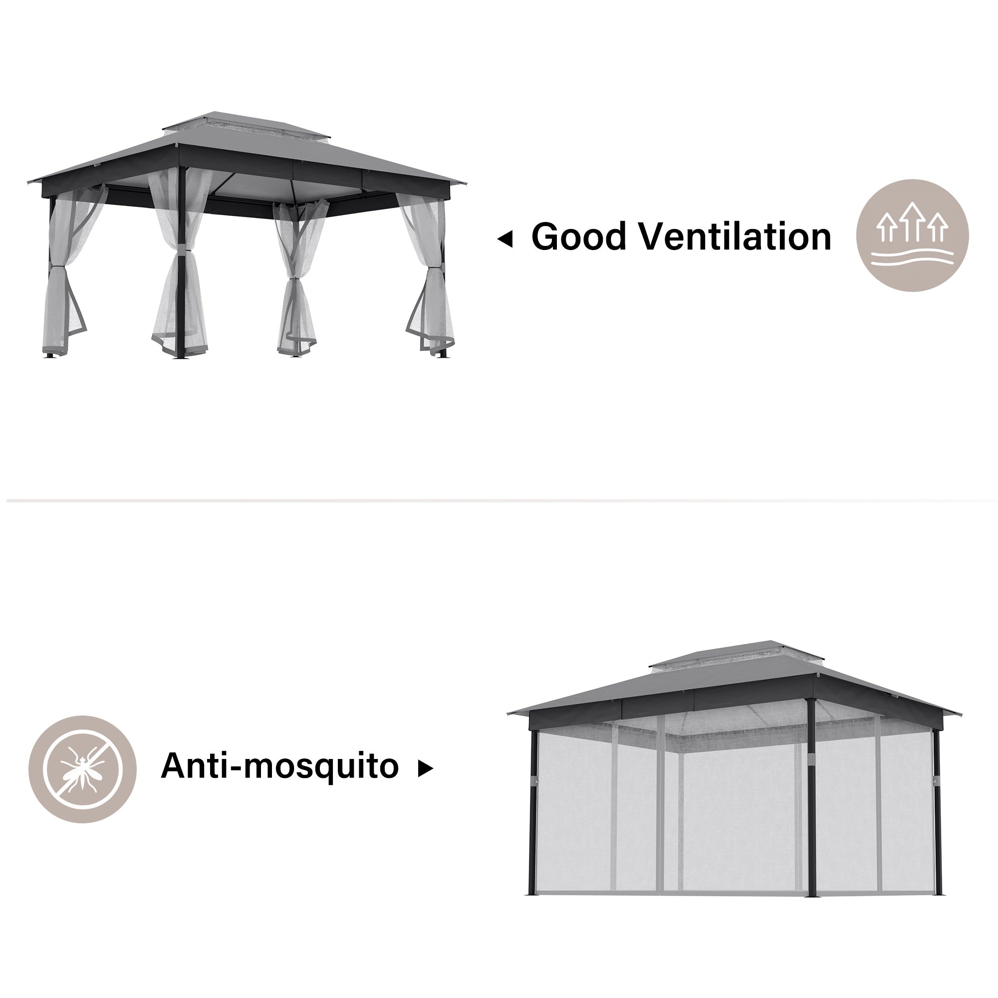LAUSAINT HOME Patio Gazebo with Mosquito Mesh, Outdoor Gazebo Ventilated Double-Roof Design