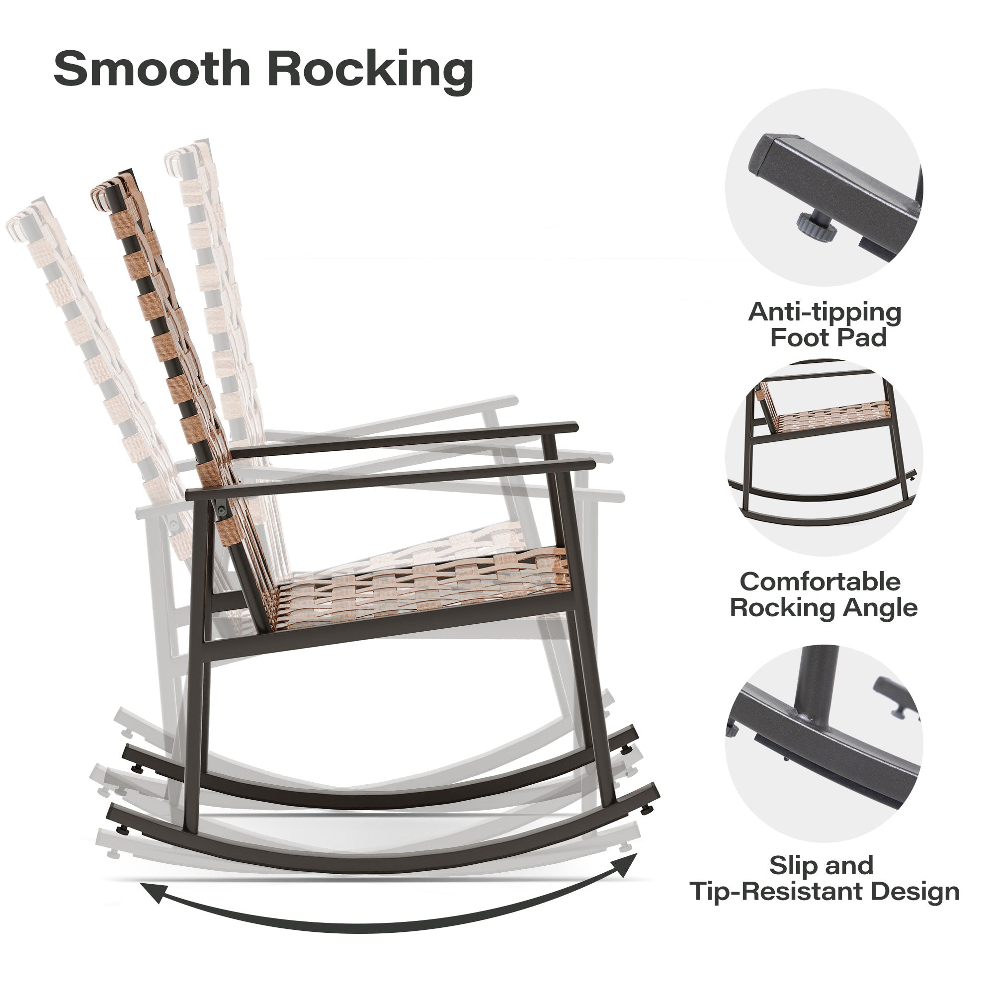 LAUSAINT HOME 3-Piece Outdoor Rocking Chair Set with High-Back