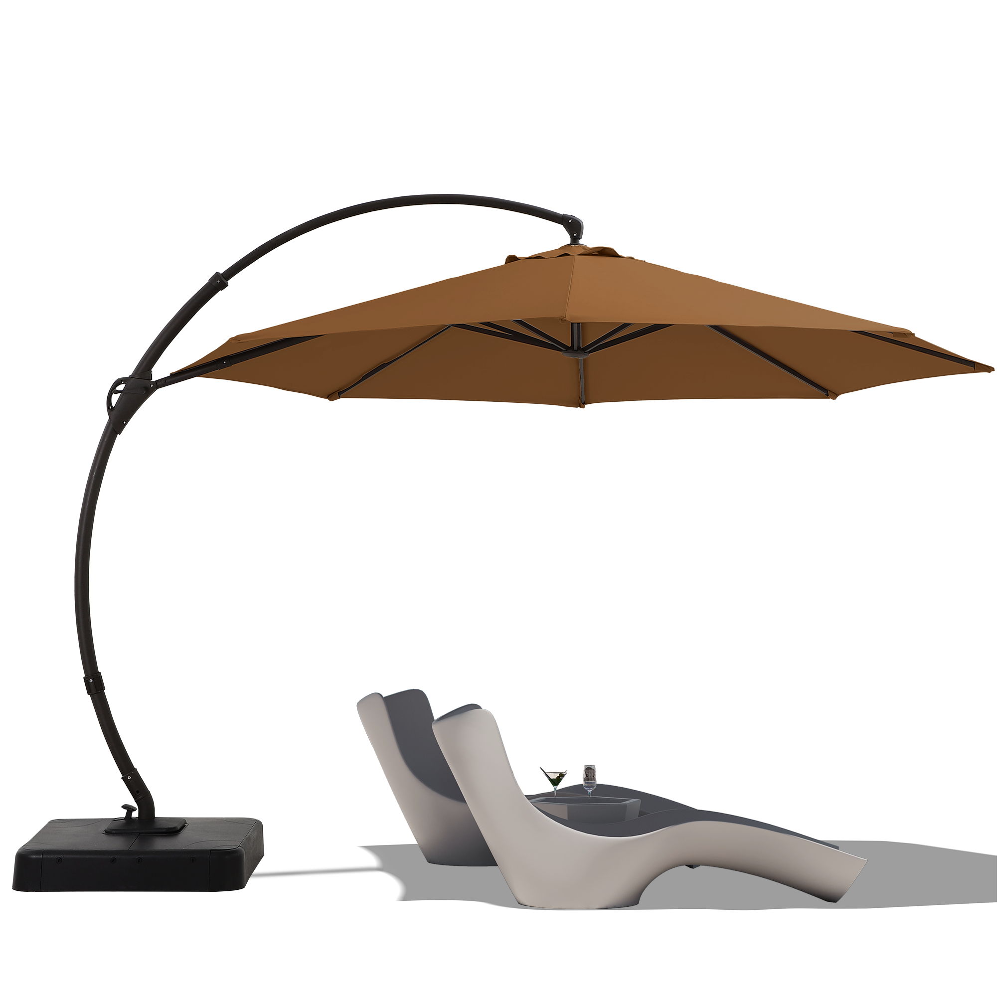 LAUSAINT HOME Outdoor Patio Umbrella with Base Included, Large Sun Shade Cantilever Umbrella Deluxe Curvy