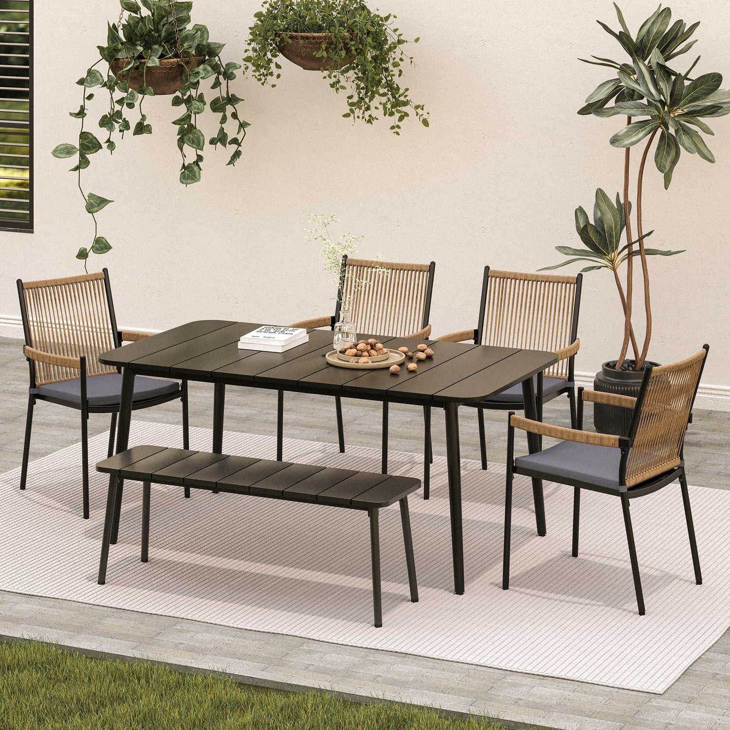 LAUSAINT HOME Outdoor Patio Dining Set with Chairs and Benches