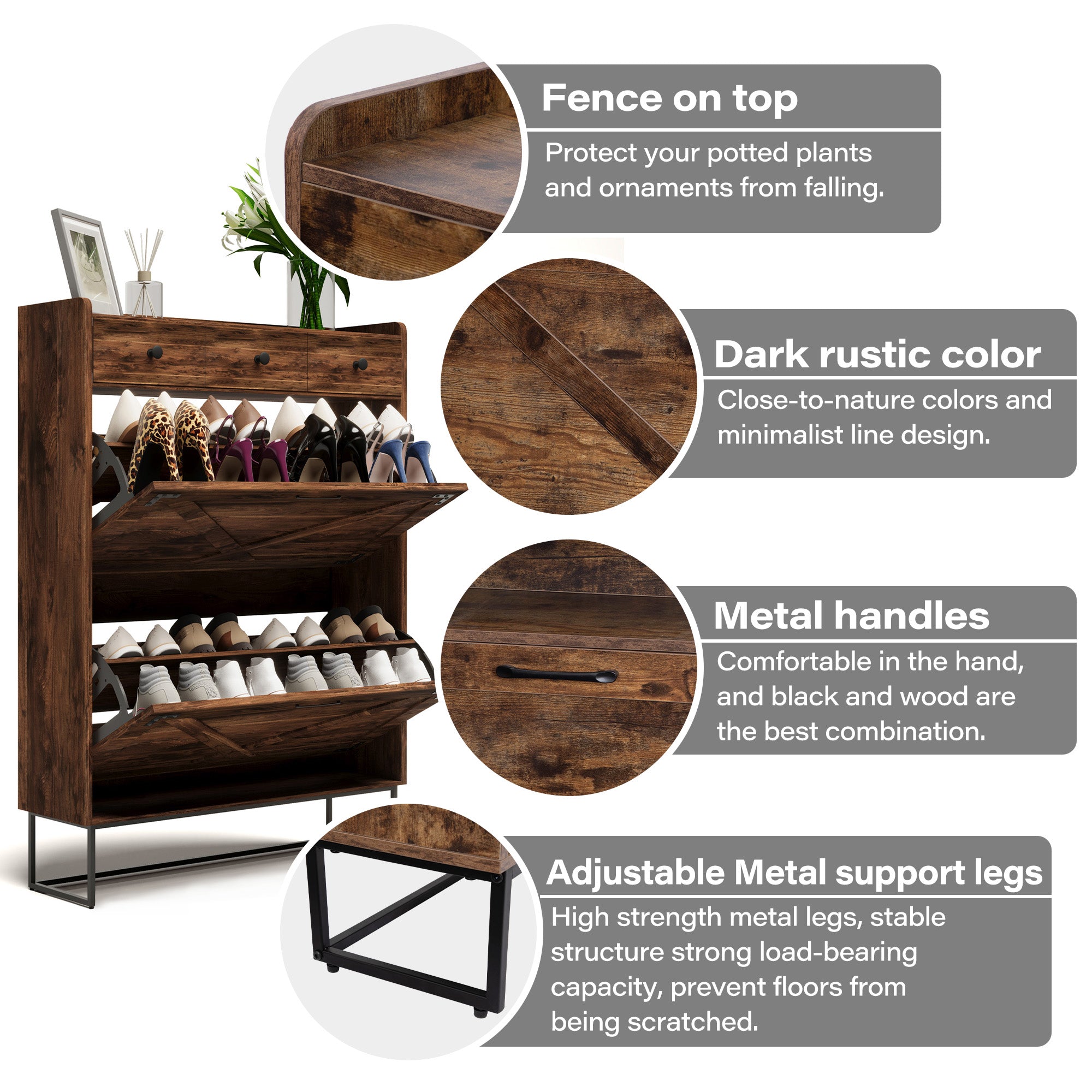 LAUSAINT HOME Shoe Storage Cabinet with Drawers