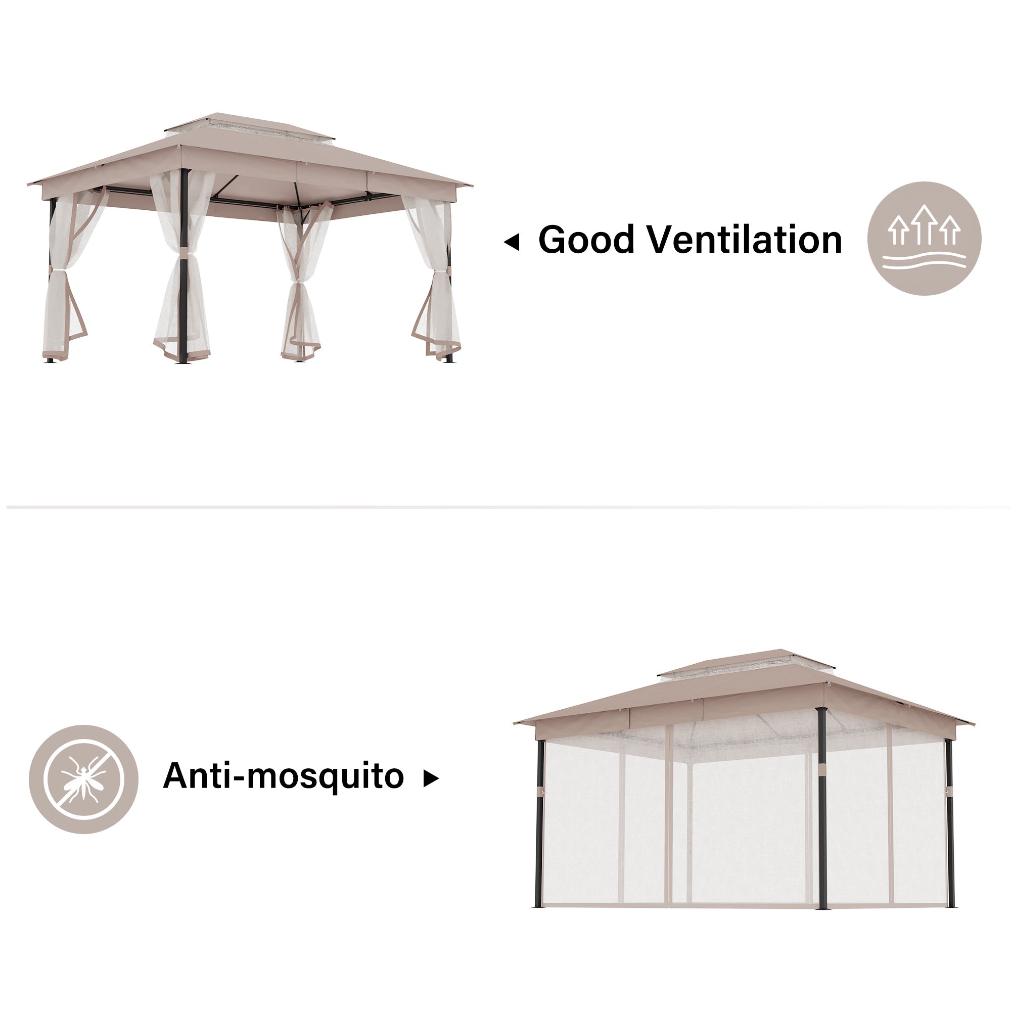 LAUSAINT HOME Patio Gazebo with Mosquito Mesh, Outdoor Gazebo Ventilated Double-Roof Design