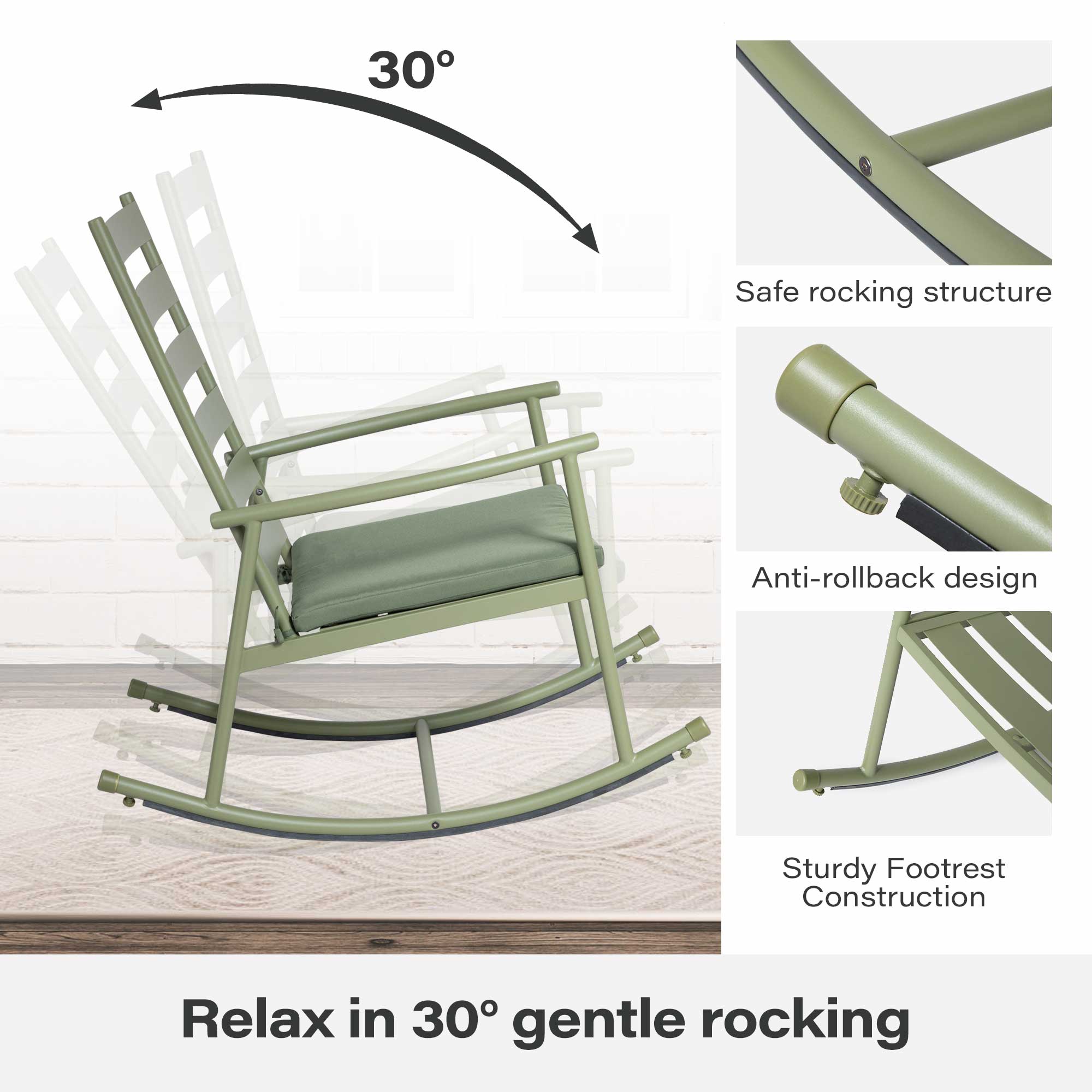 LAUSAINT HOME 3-Piece Outdoor Rocking Bistro Set with Cushions