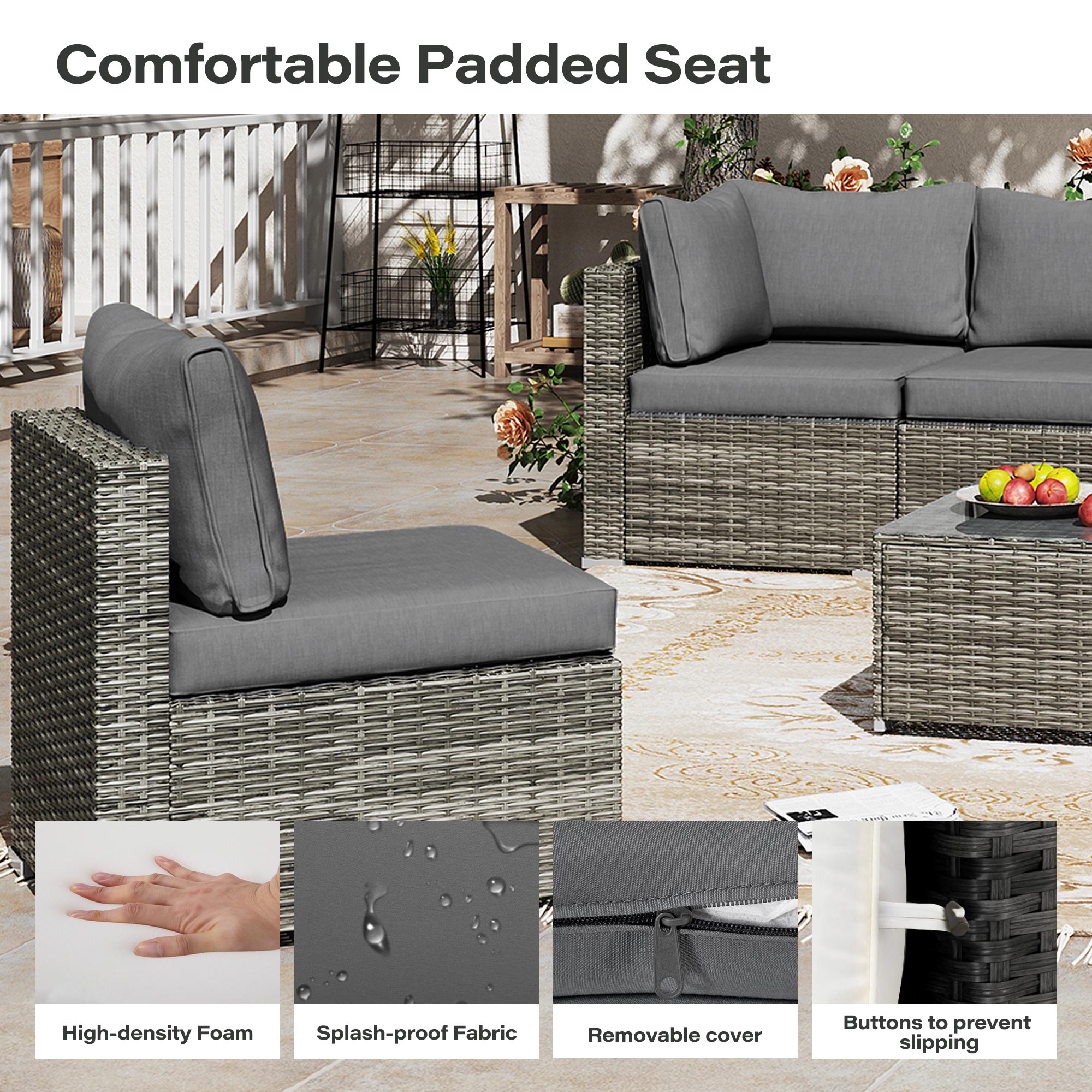 LAUSAINT HOME 7-Piece Wicker Conversation Set with Gray Cushions