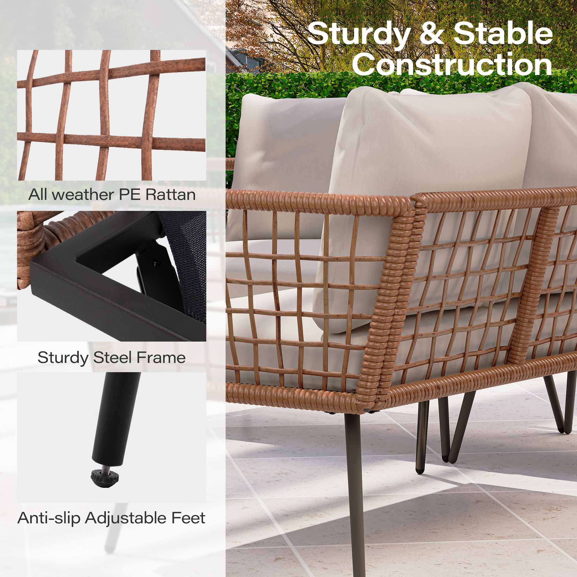 4 Pieces L- Shaped Patio Furniture Set