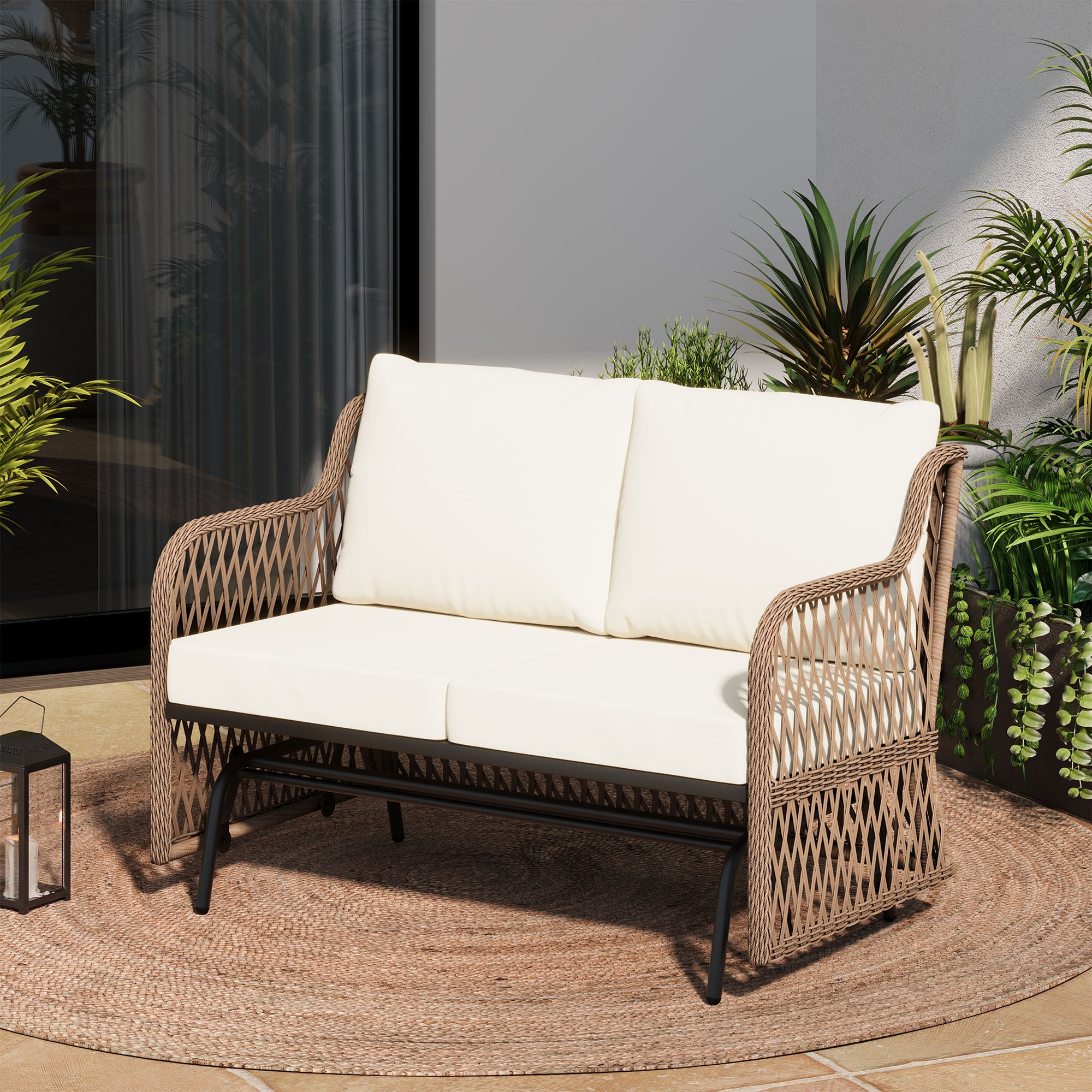 LAUSAINT HOME 2 Person Outdoor Ratten Patio Swing Glider with Cushion