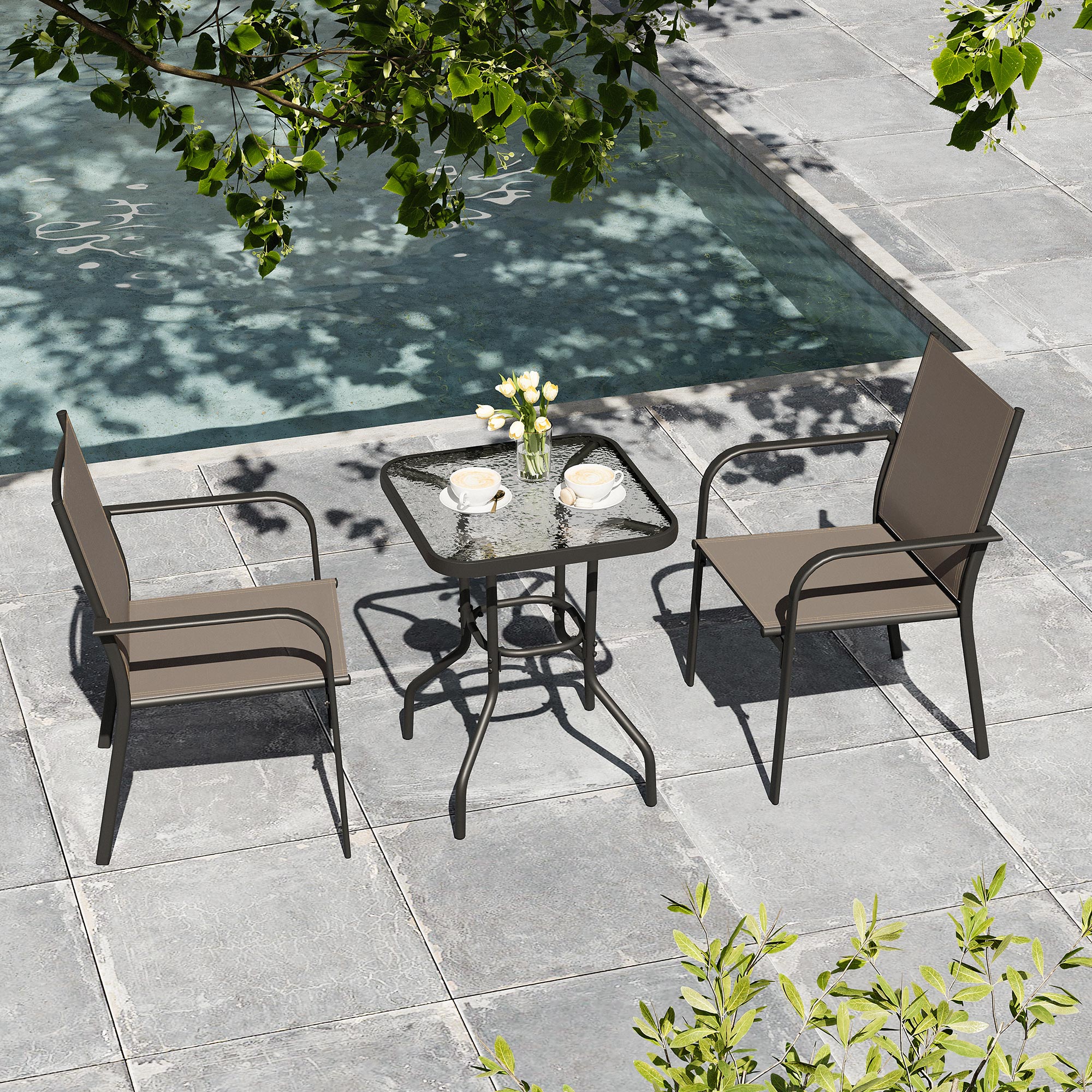 LAUSAINT HOME 3-Piece Outdoor Textilene Fabric Bar Set with Patio Table and Chairs
