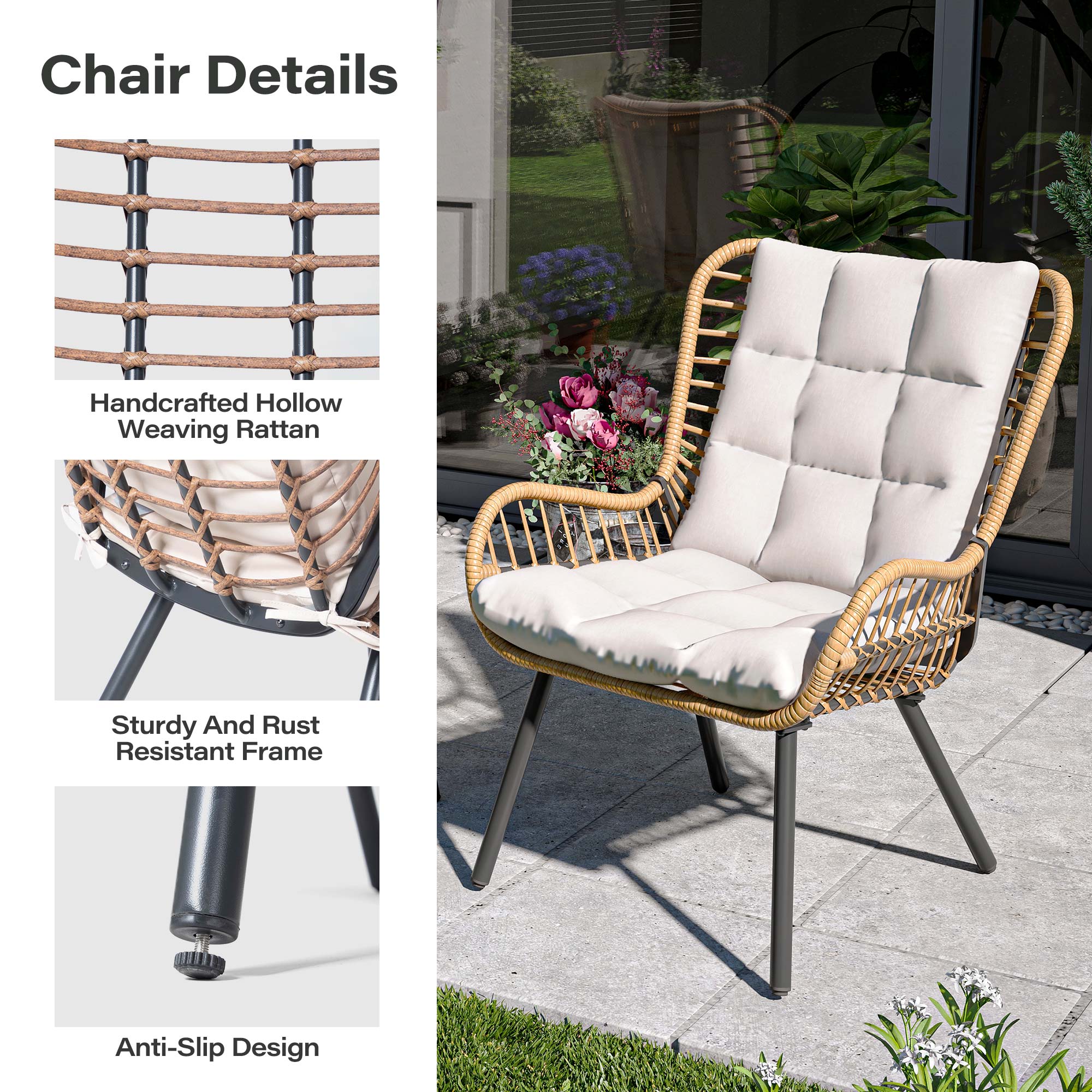 LAUSAINT HOME 3 Piece Outdoor Bistro Set with Highback