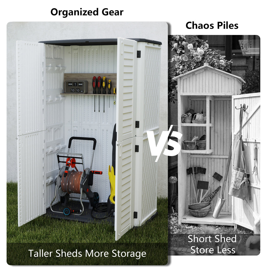 LAUSAINT HOME Decksplore Outdoor Storage Shed Weather Resistance, Double-Layered Horizontal Outdoor Storage Box for Garden, Patios