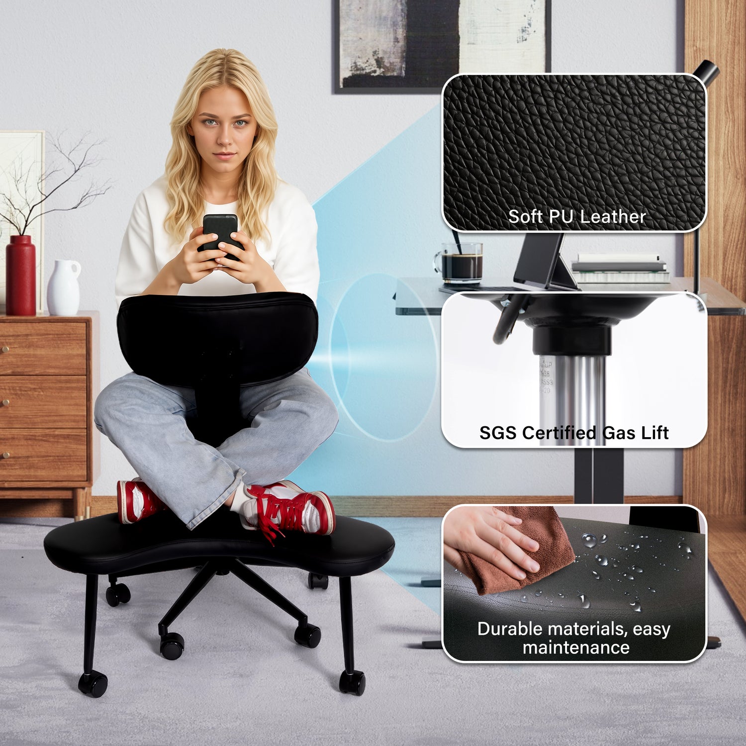 LAUSAINT HOME Meditation Yoga Chair with Wheels, ADHD Chair For Adults With Adjustable Back Support