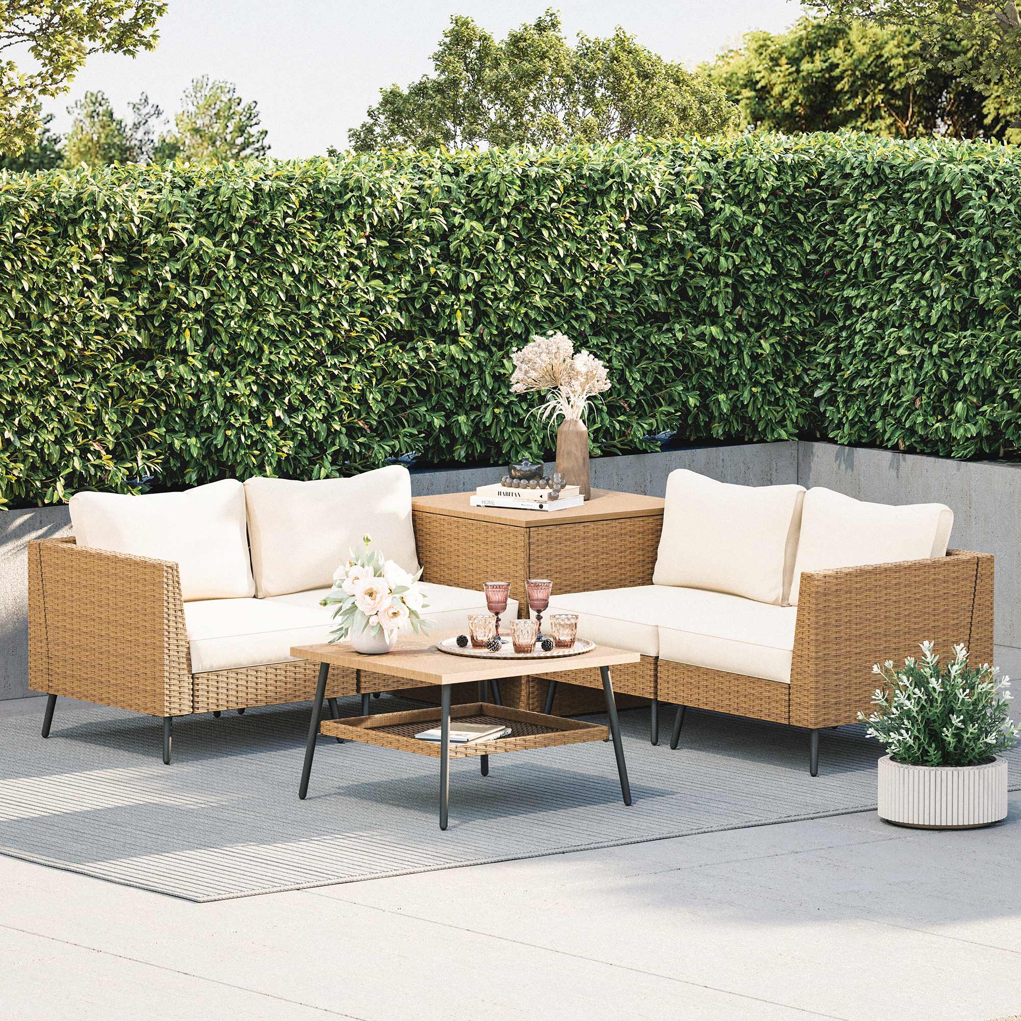 6 Pieces Outdoor Rattan Patio Furniture Sets