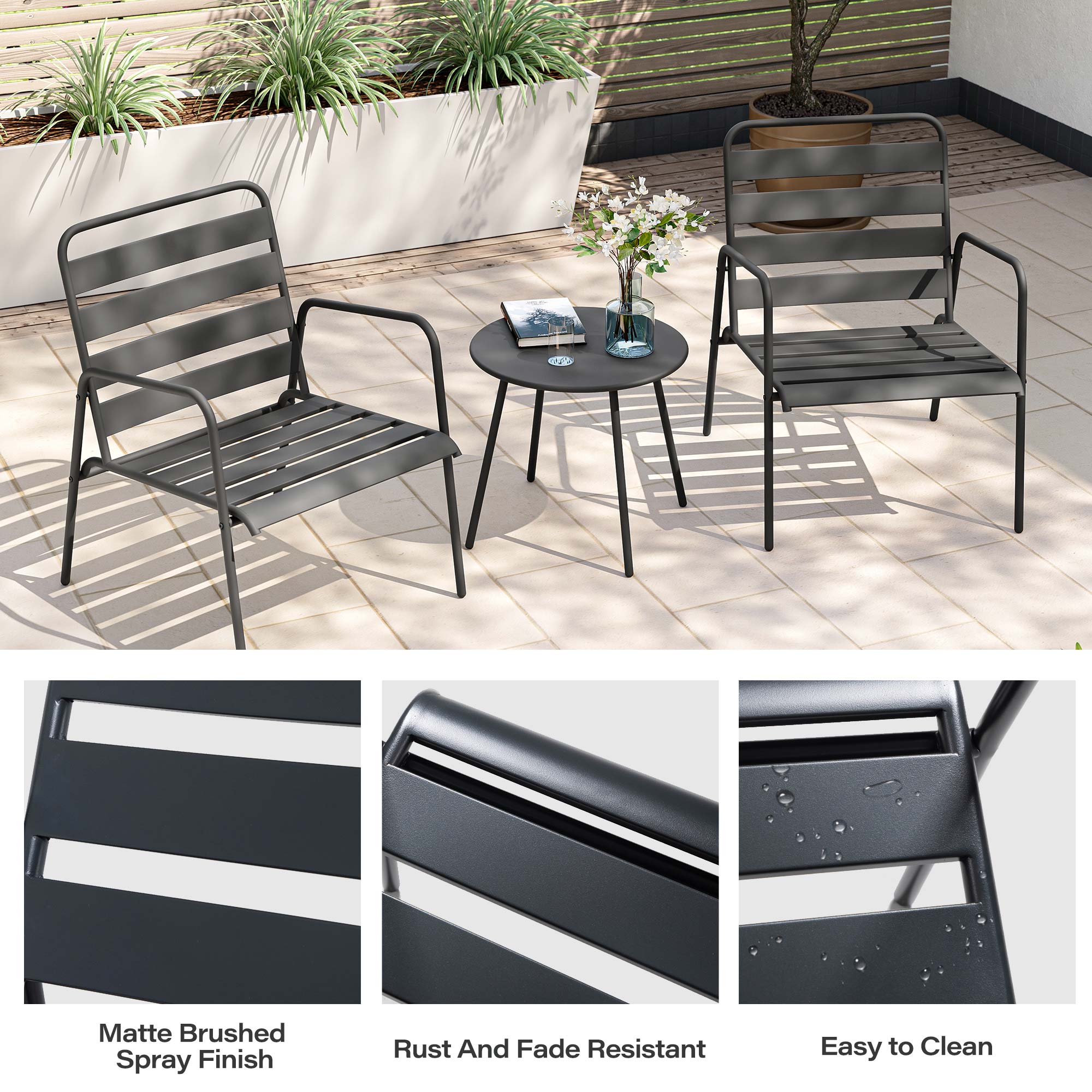 LAUSAINT HOME 3 Piece Patio Bistro Rattan Chair & Table Set