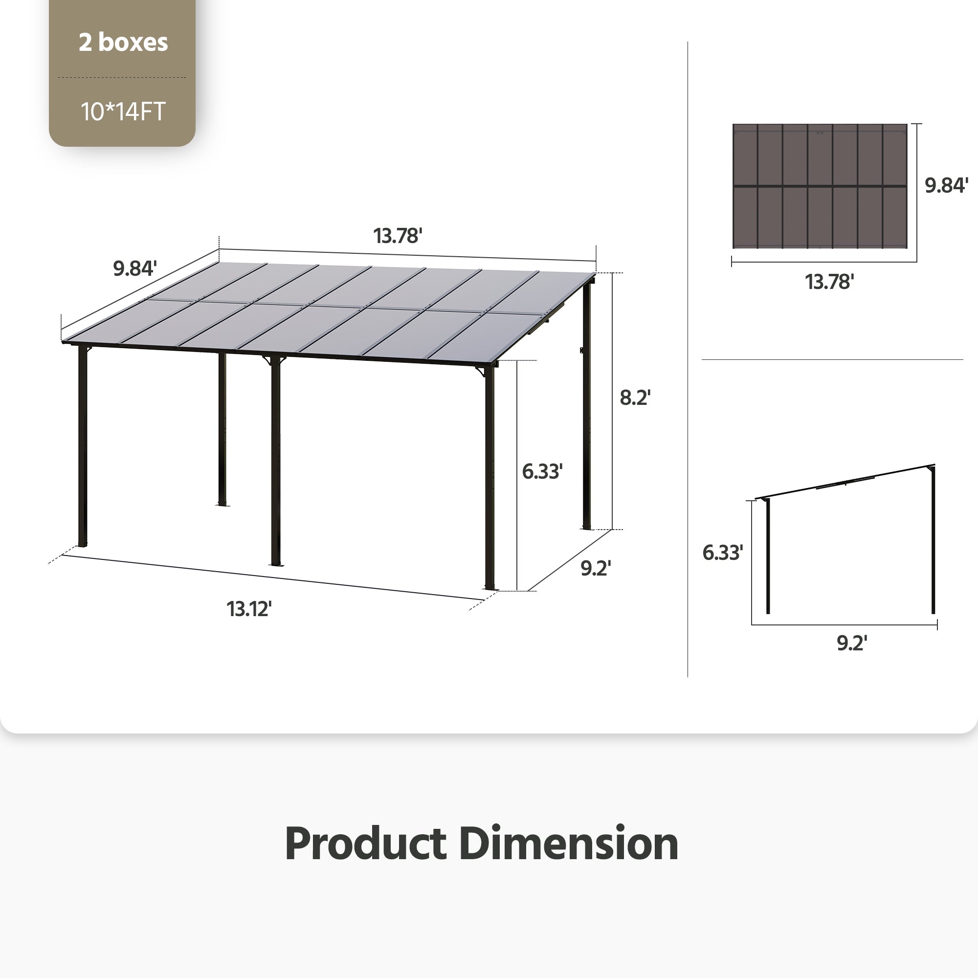 14 Ft. W x 10 Ft. D Aluminum Hardtop Pergola with Canopy