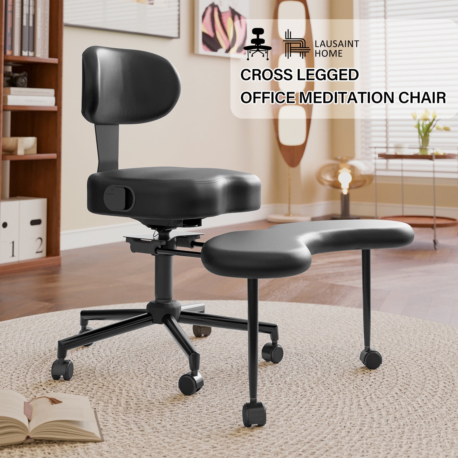 LAUSAINT HOME Meditation Yoga Chair with Wheels, ADHD Chair For Adults With Adjustable Back Support