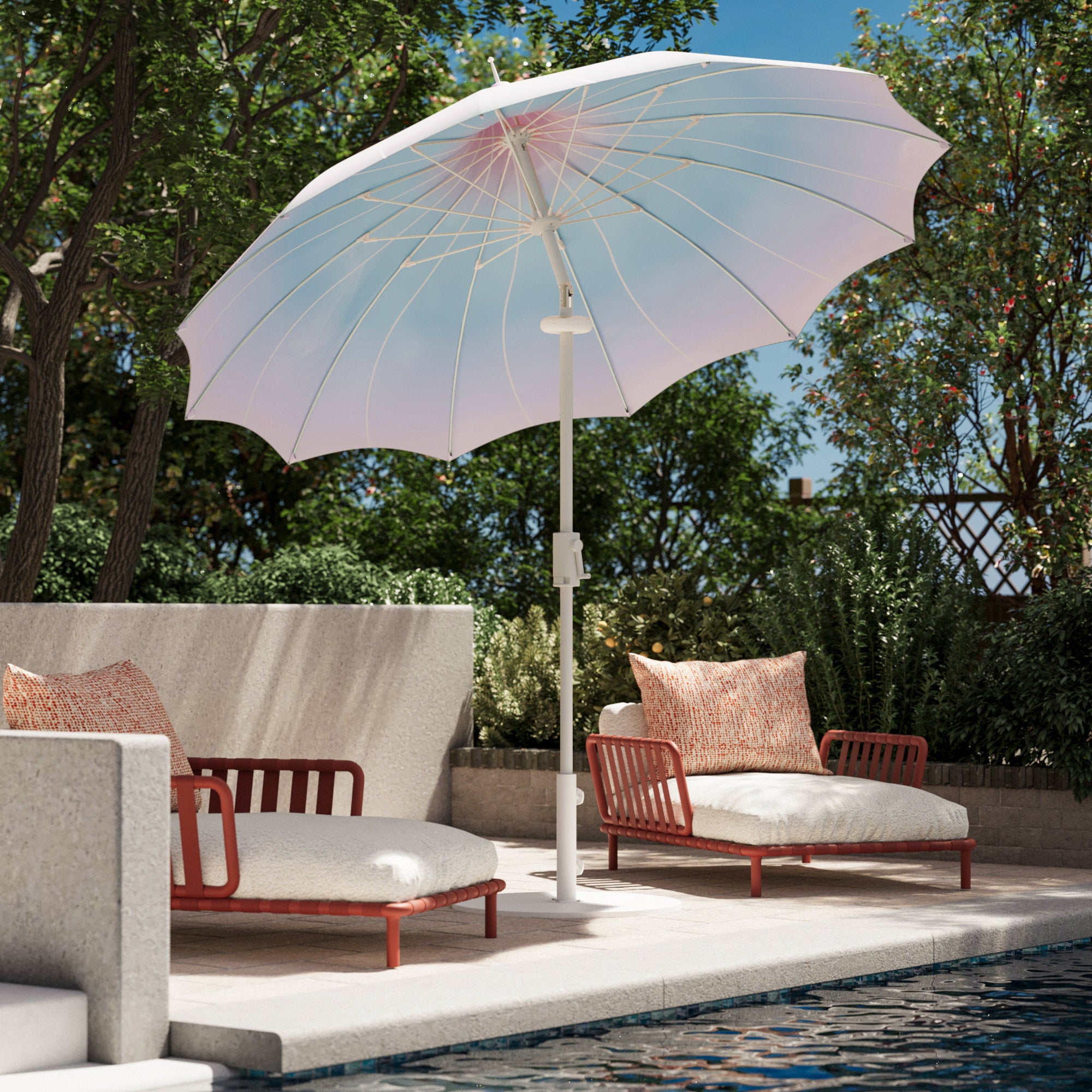 LAUSAINT HOME 9Ft Pergoda Patio Umbrella, Petal Design Canopy, 360° Rotation, Push-Button Tilt Pagoda Umbrella for Deck, Poolside Garden