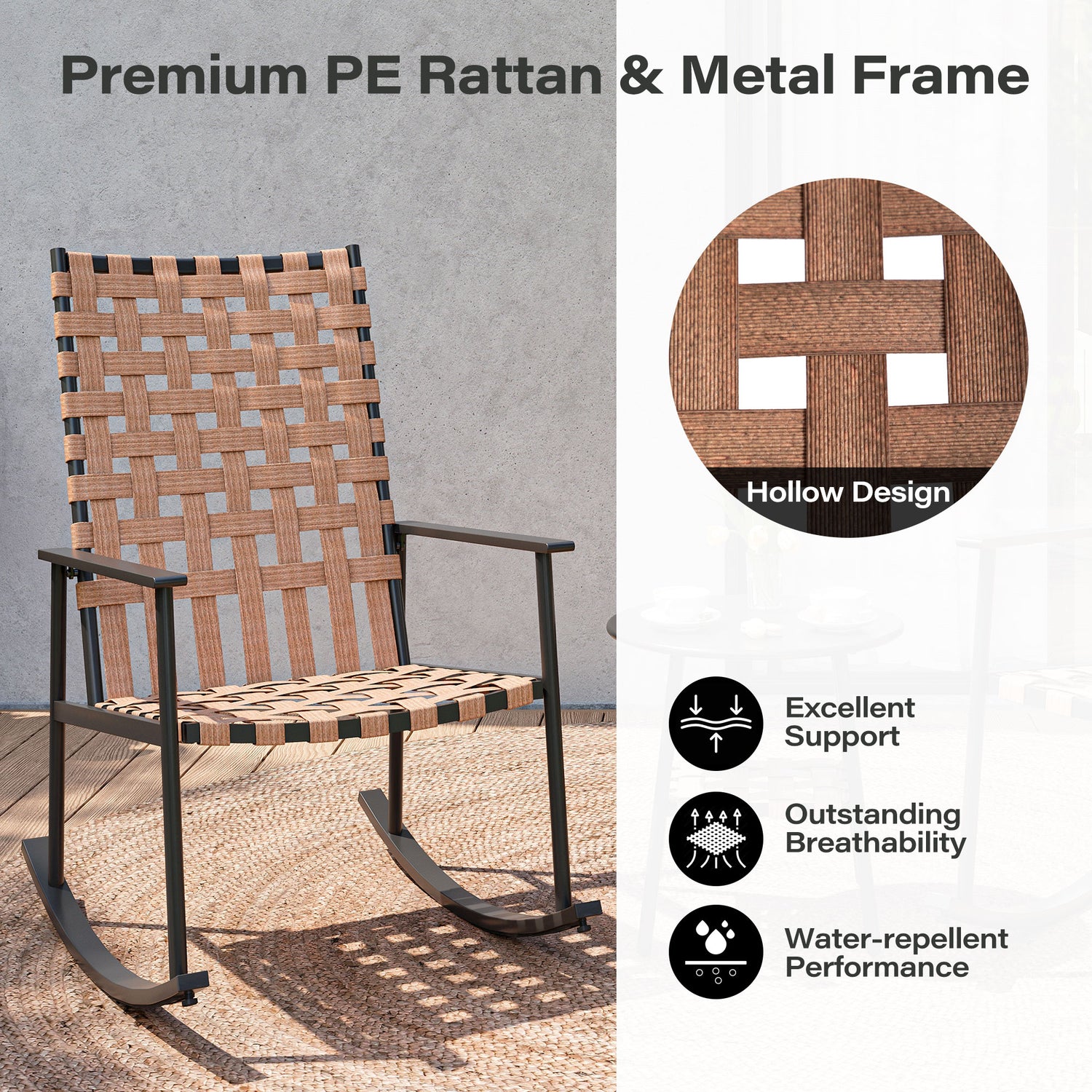 LAUSAINT HOME 3-Piece Outdoor Rocking Chair Set with High-Back