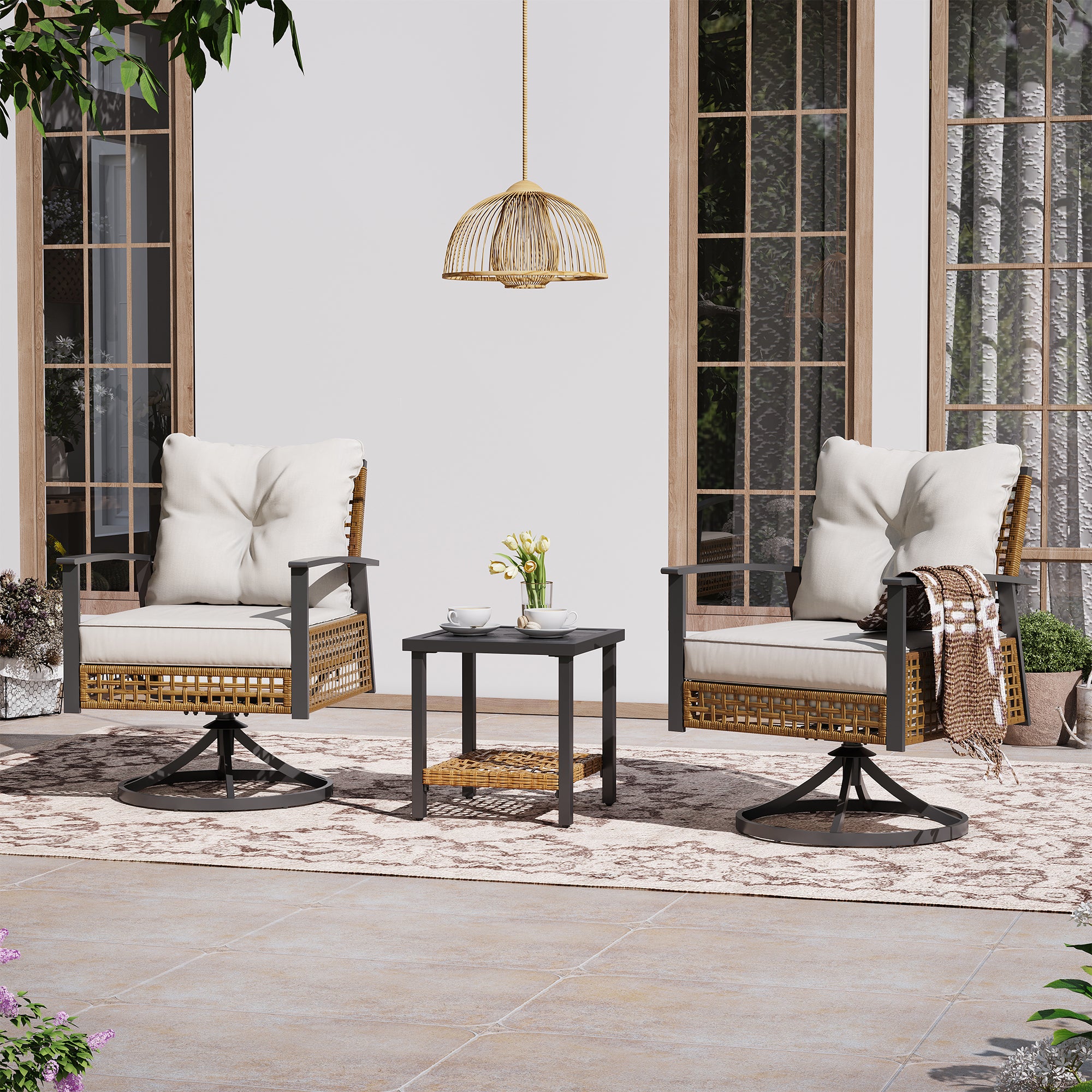 3 Pieces Outdoor Swivel Chair