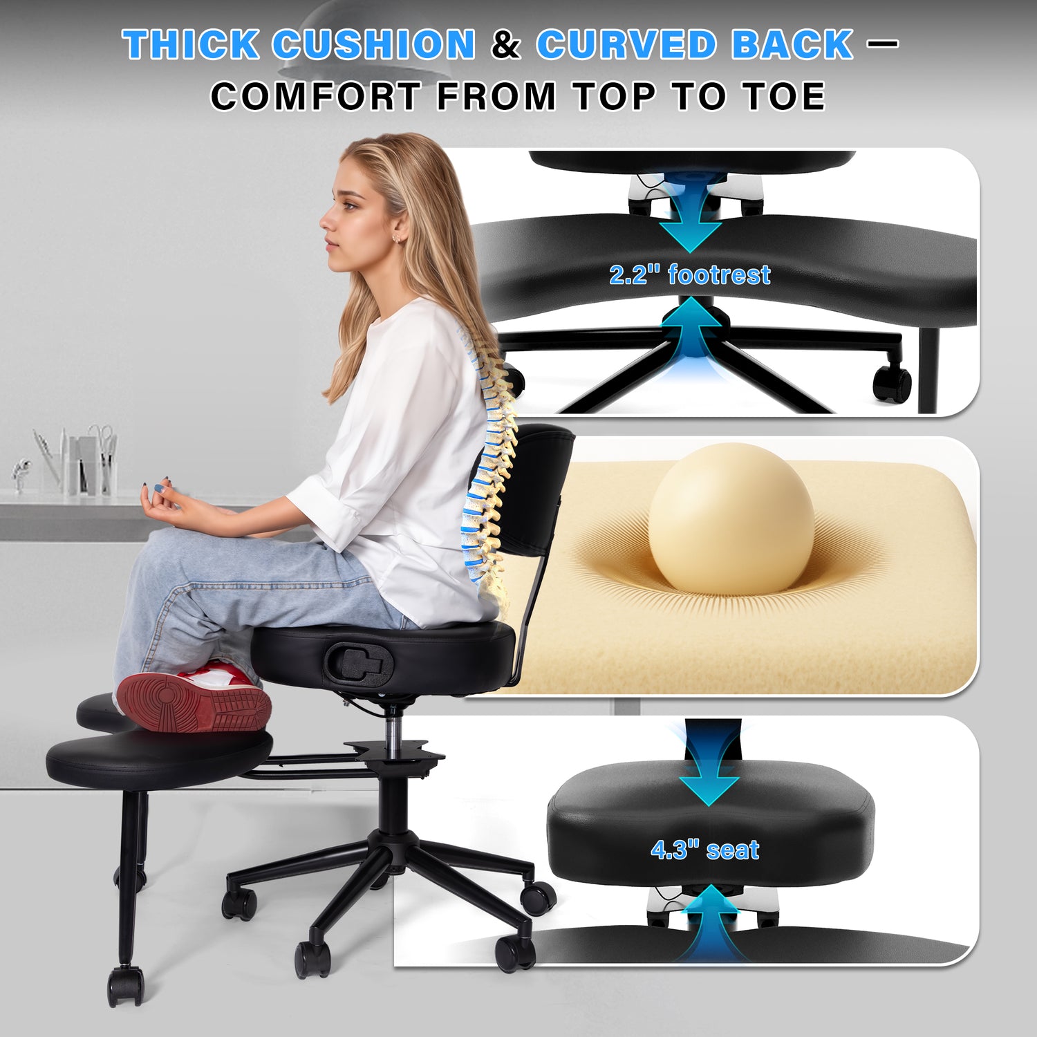 LAUSAINT HOME Meditation Yoga Chair with Wheels, ADHD Chair For Adults With Adjustable Back Support